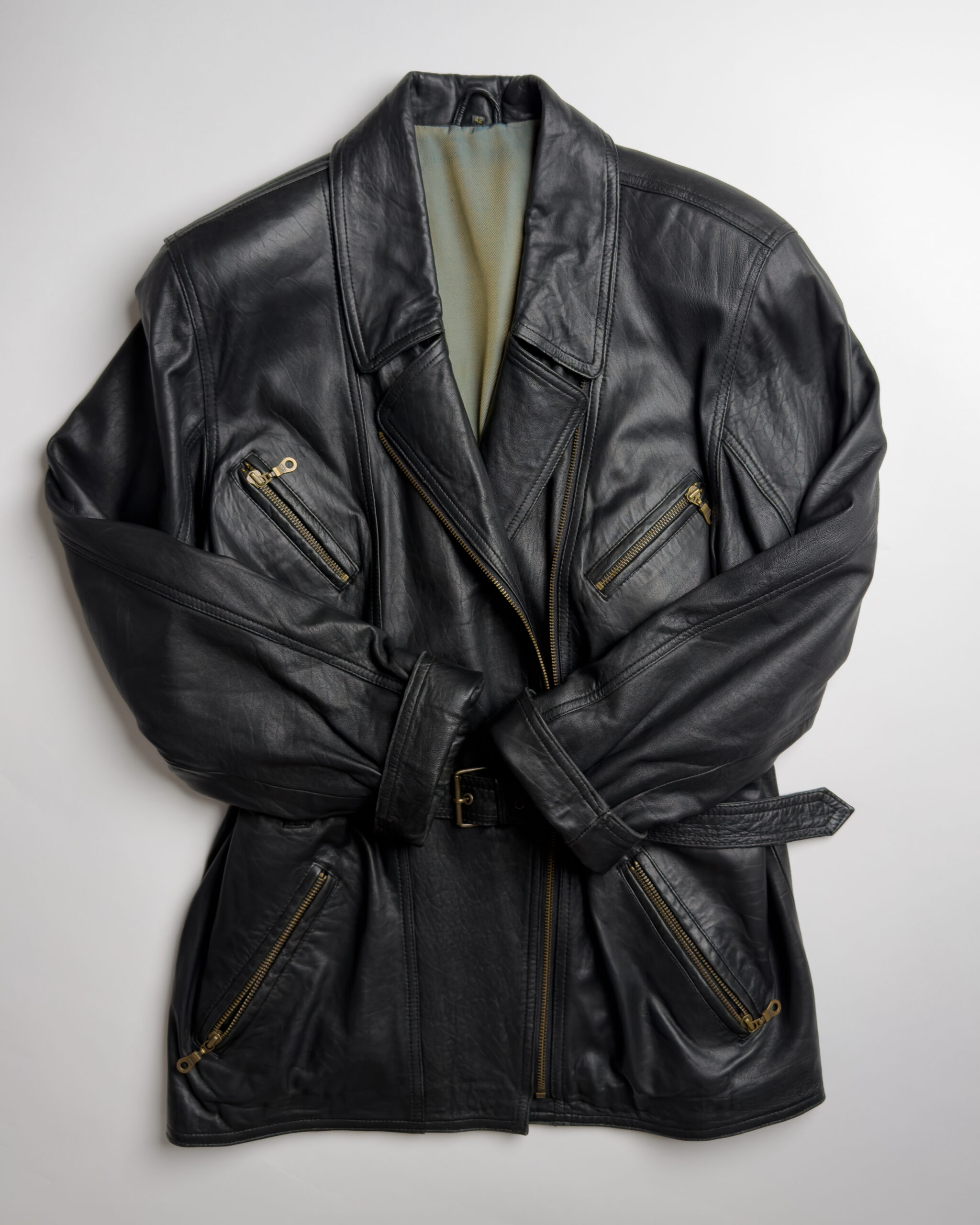 Vintage Lamb Leather Belted Jacket | Black