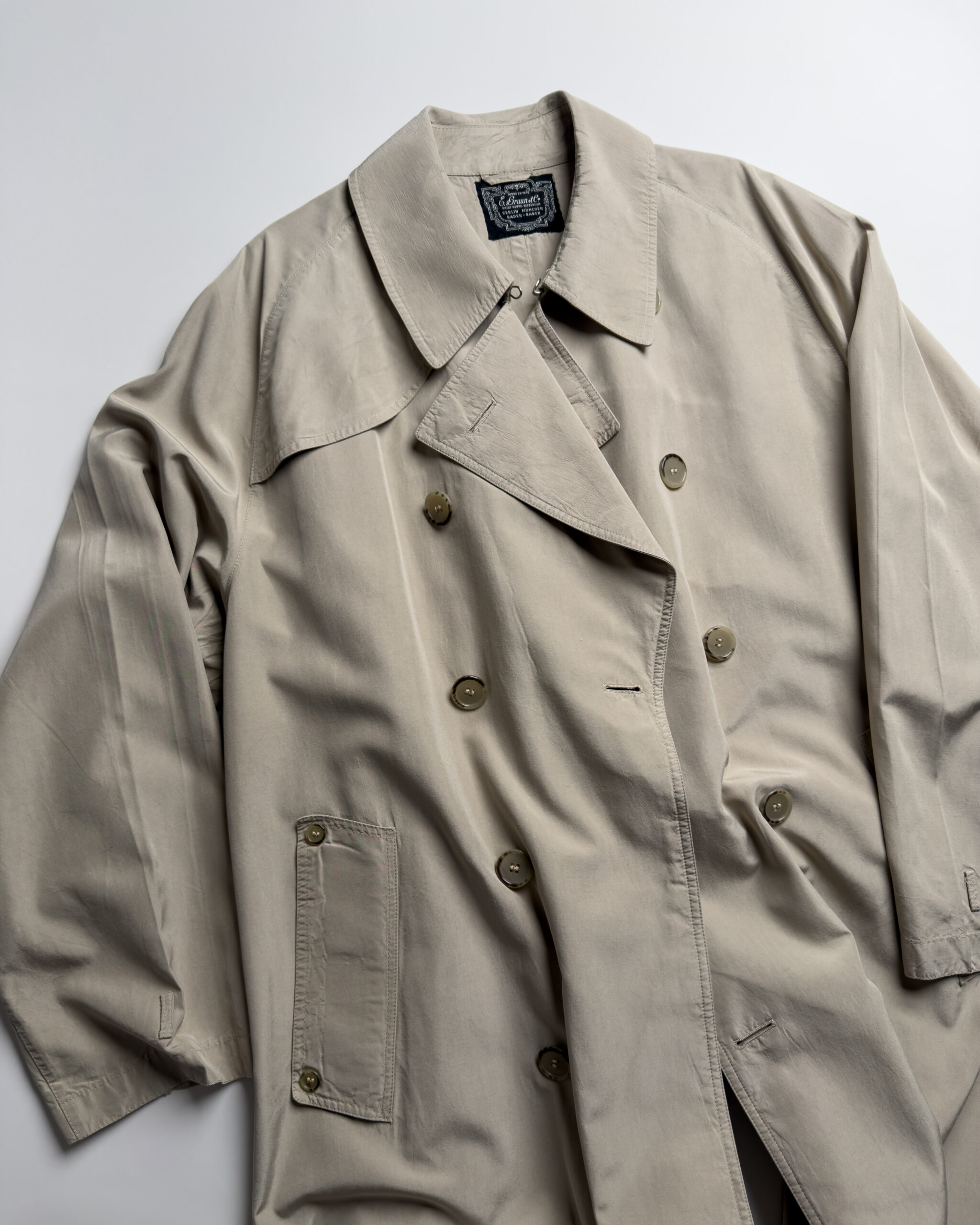 Vintage Pure Silk Double Breasted Trench Coat | Beige