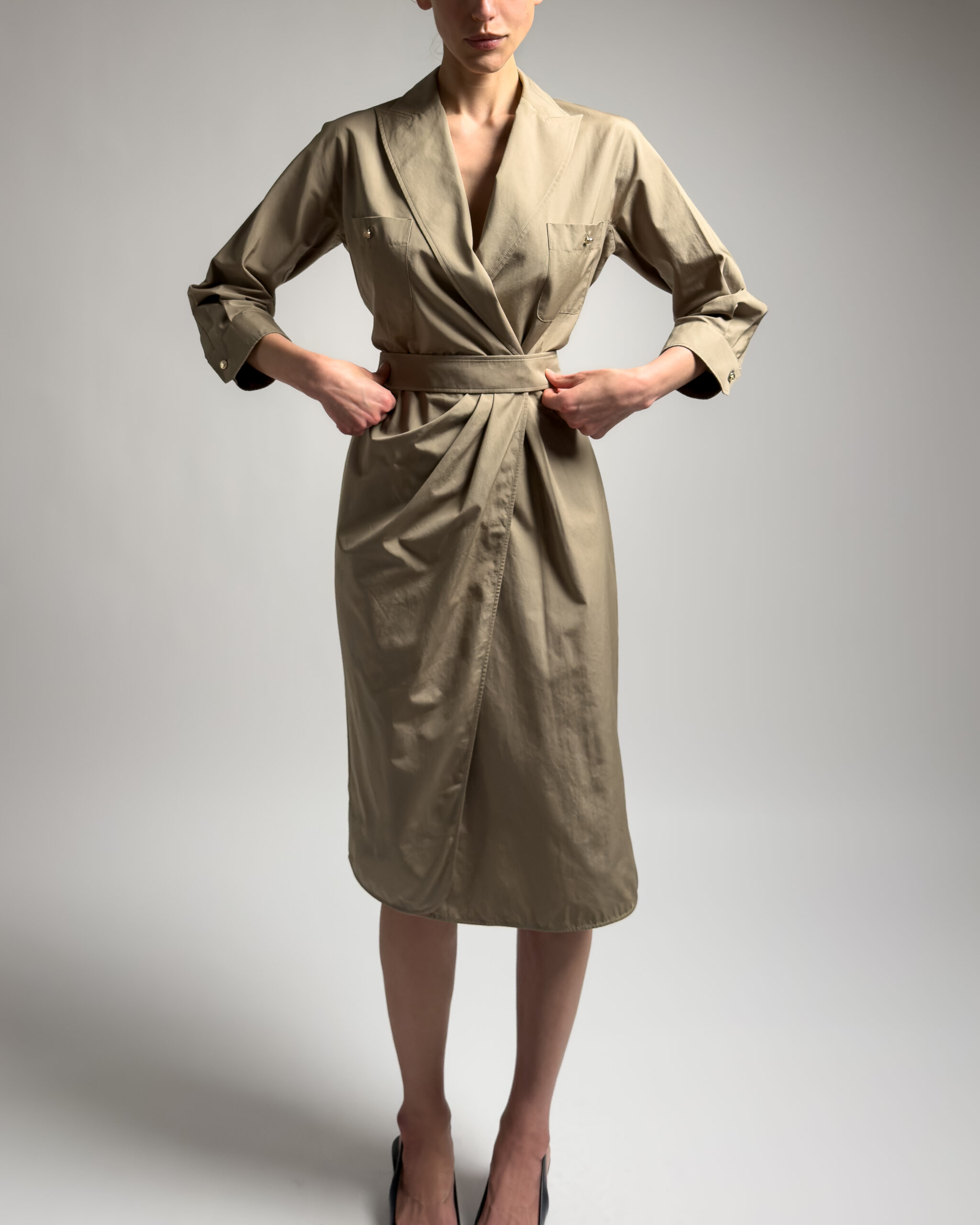 Max Mara Belted Cotton Wrap Dress | Khaki