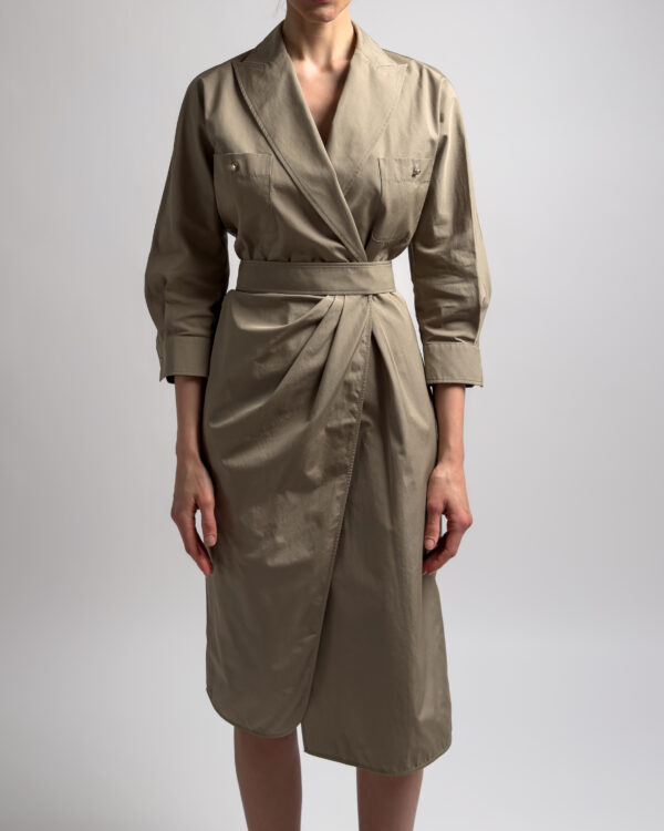 Max Mara Belted Cotton Wrap Dress | Khaki