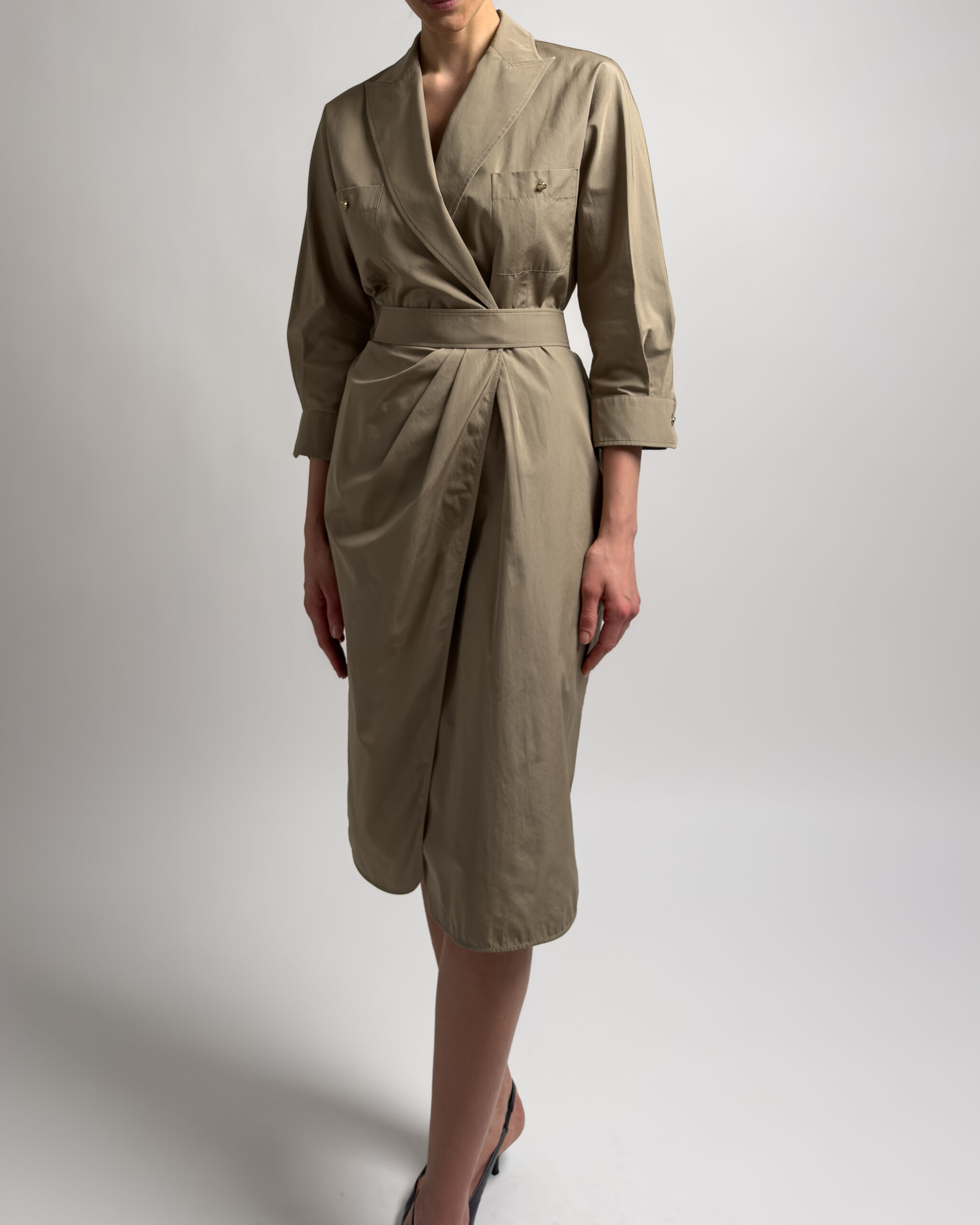 Max Mara Belted Cotton Wrap Dress | Khaki