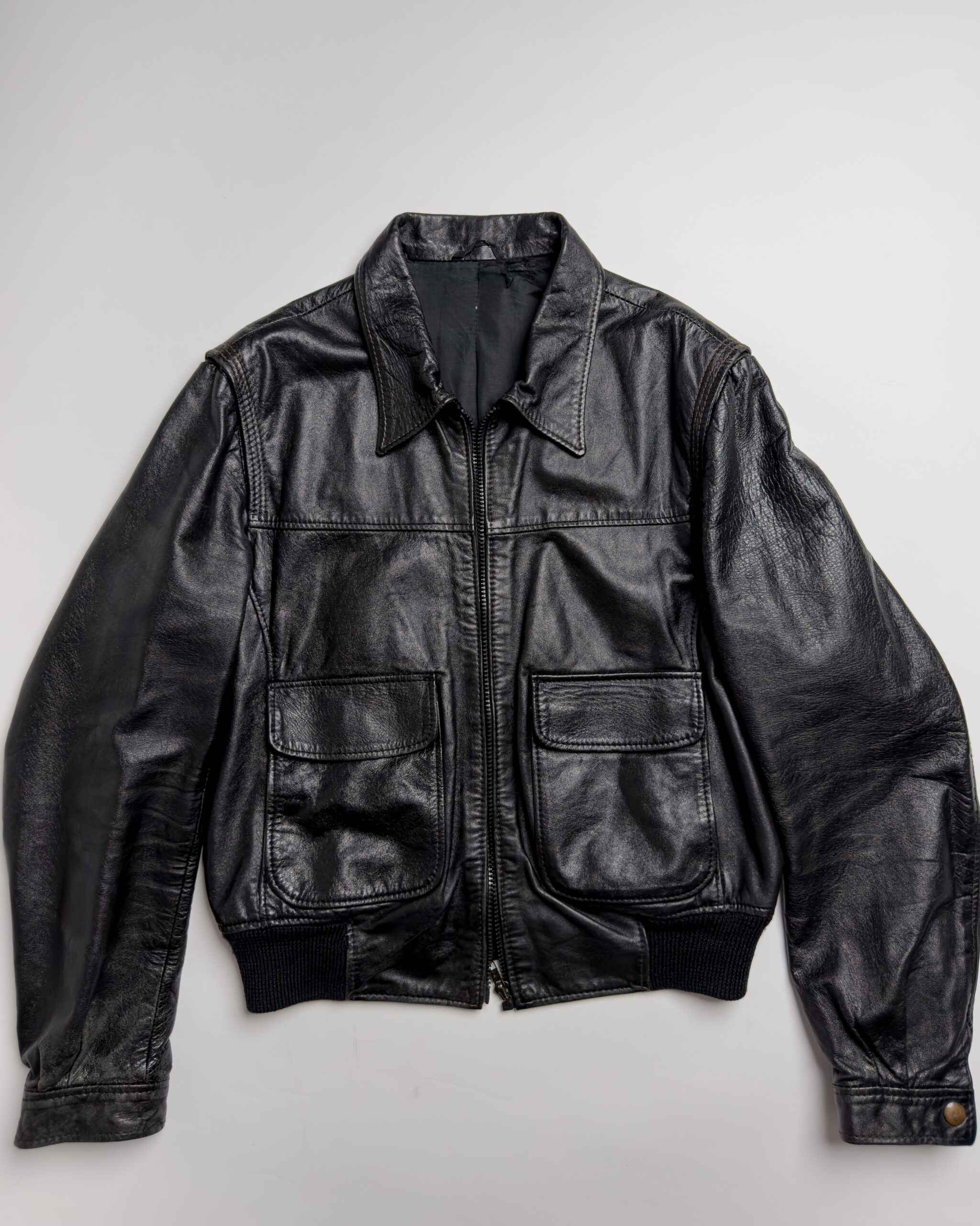 Italian Vintage Leather Bomber Jacket | Black