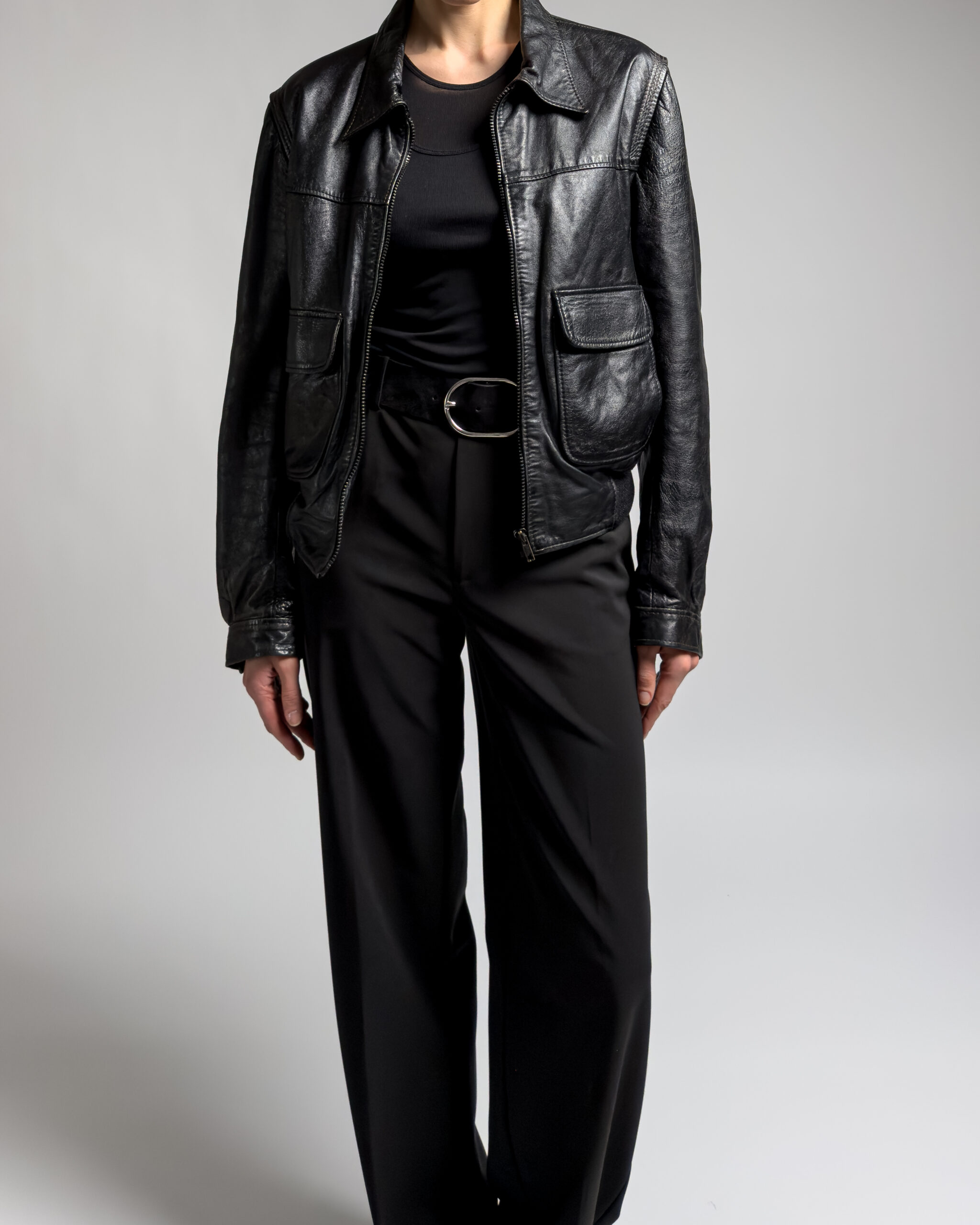 Italian Vintage Leather Bomber Jacket | Black