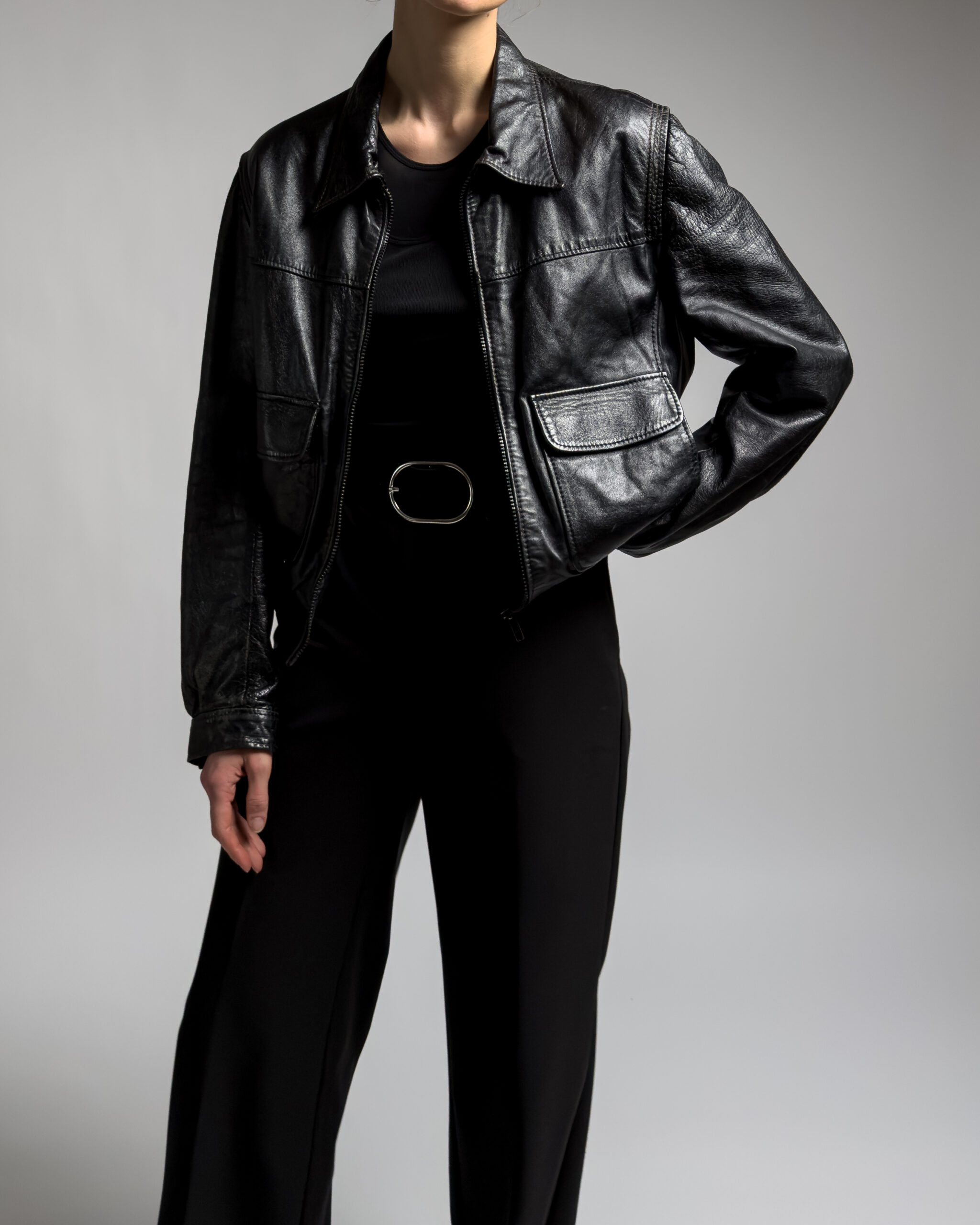 Italian Vintage Leather Bomber Jacket | Black