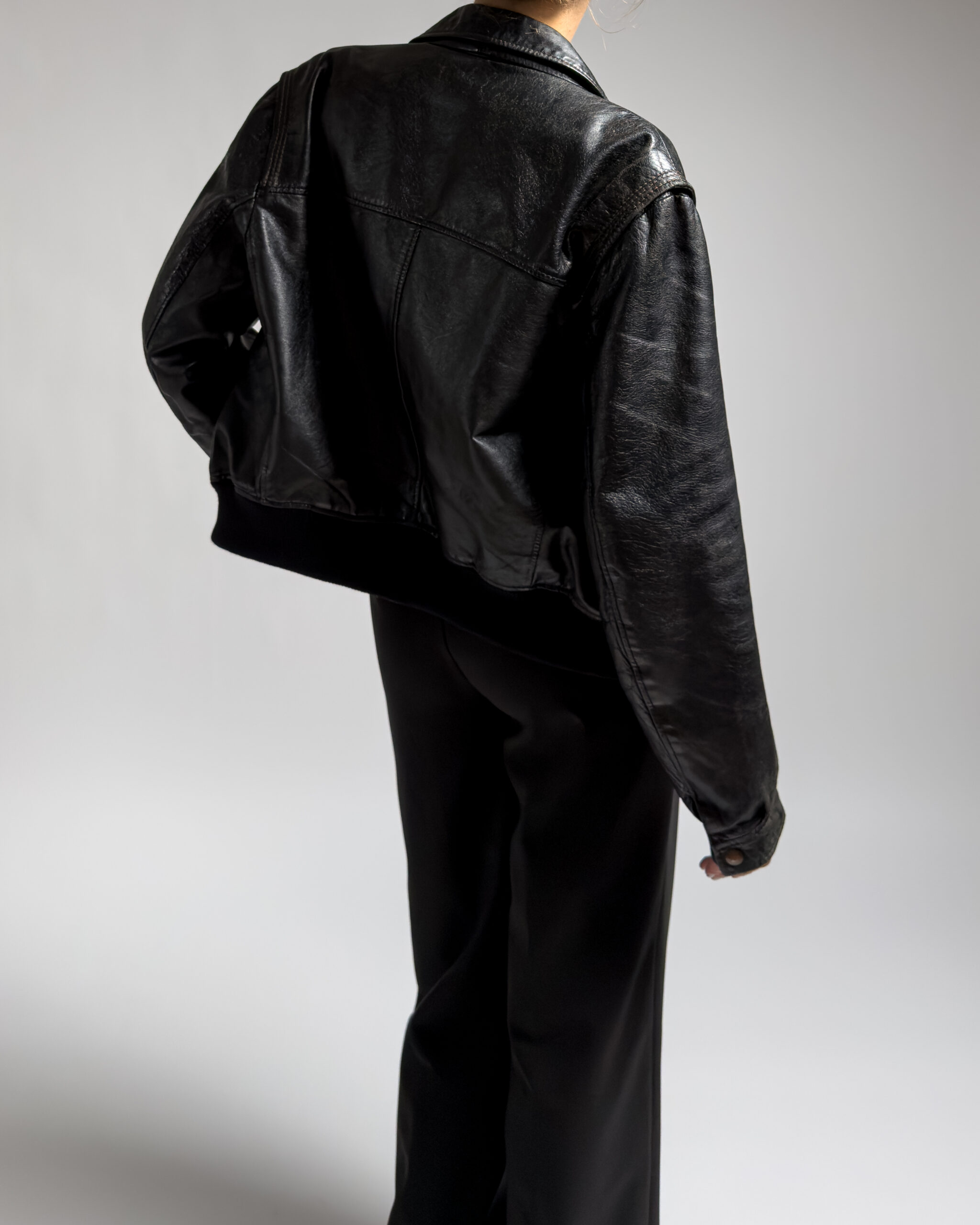Italian Vintage Leather Bomber Jacket | Black