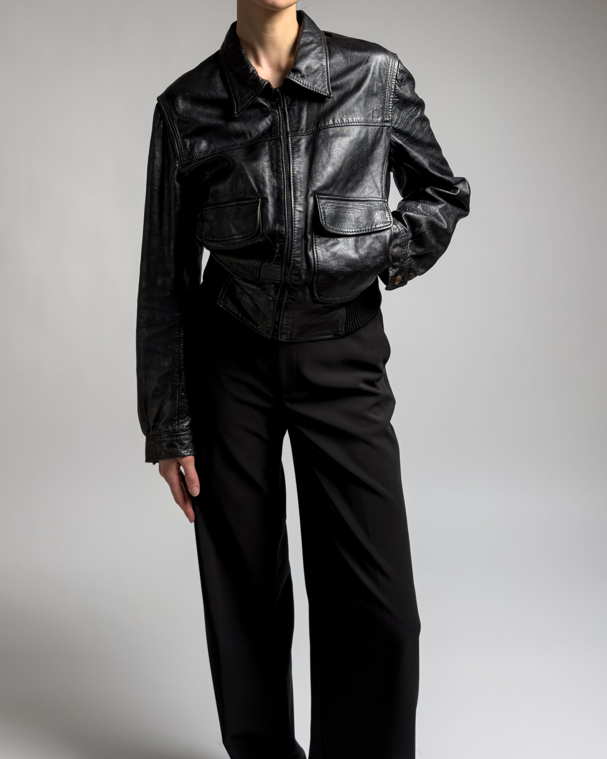 Italian Vintage Leather Bomber Jacket | Black