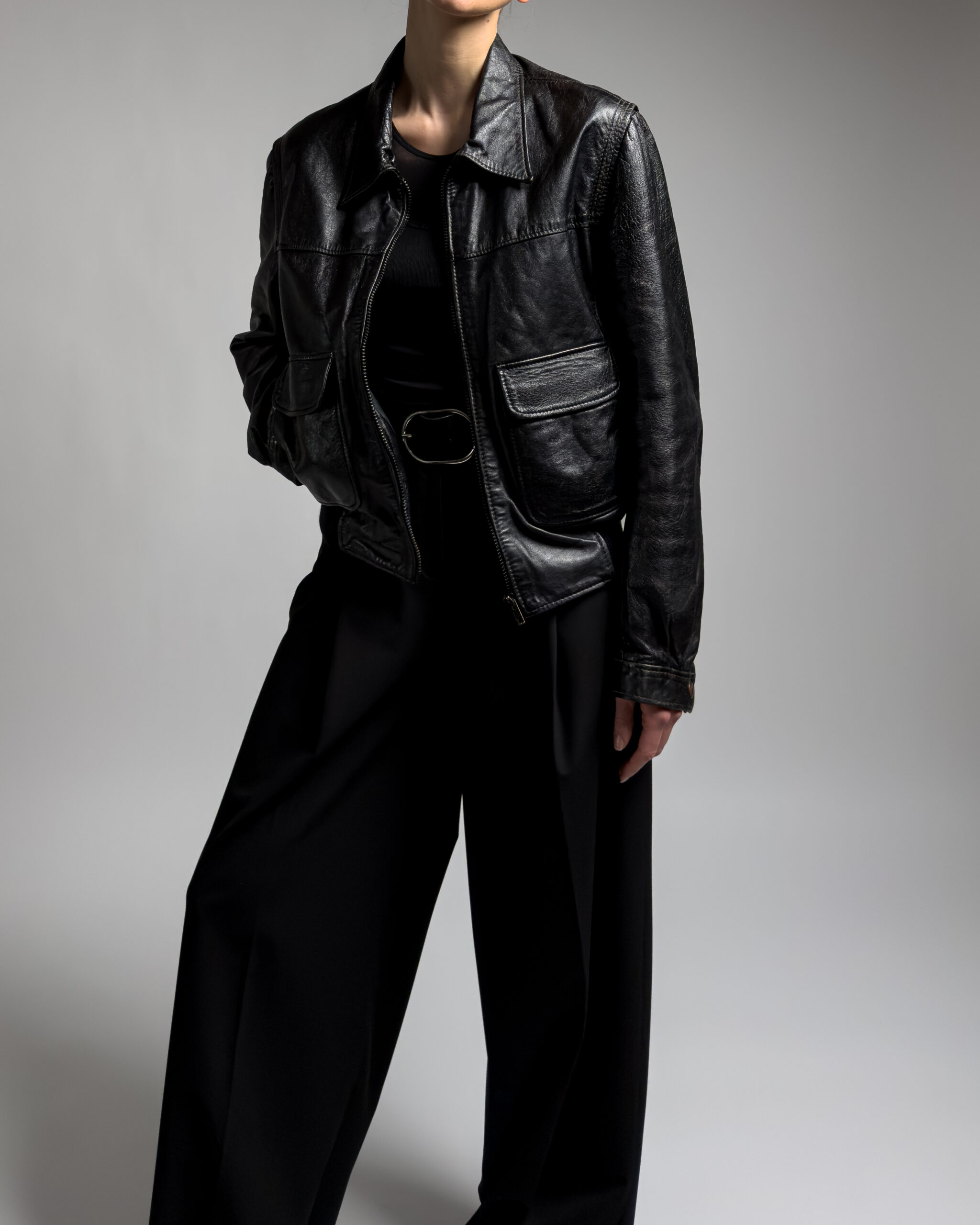 Italian Vintage Leather Bomber Jacket | Black