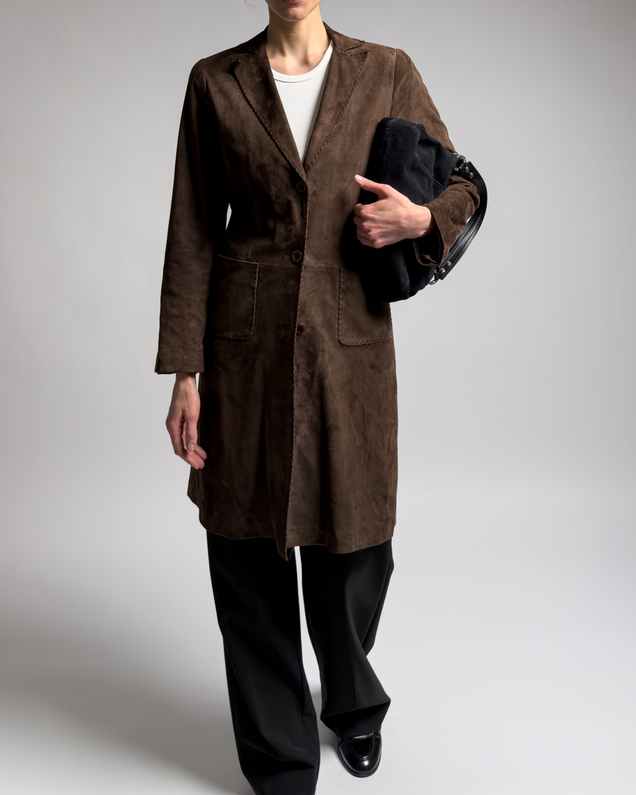 Suede Leather Coat | Dark Brown