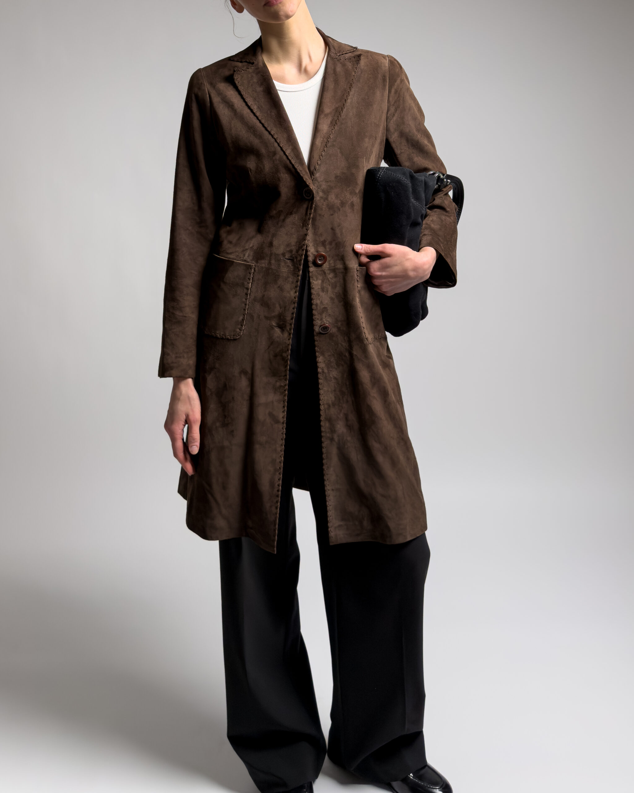 Suede Leather Coat | Dark Brown