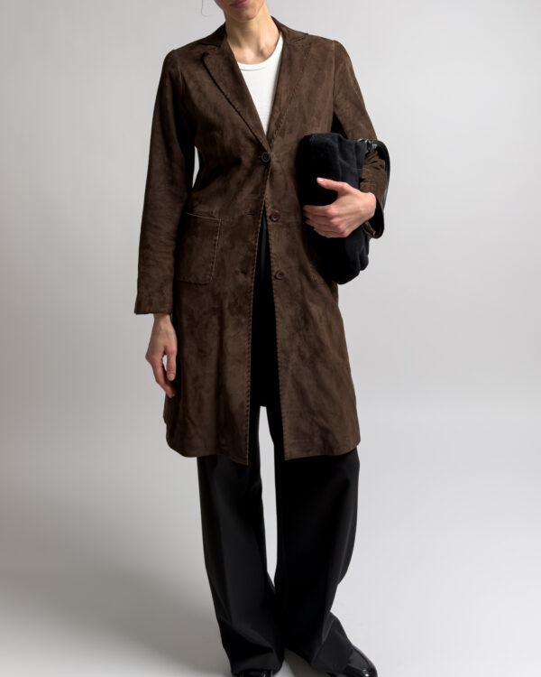 Suede Leather Coat | Dark Brown