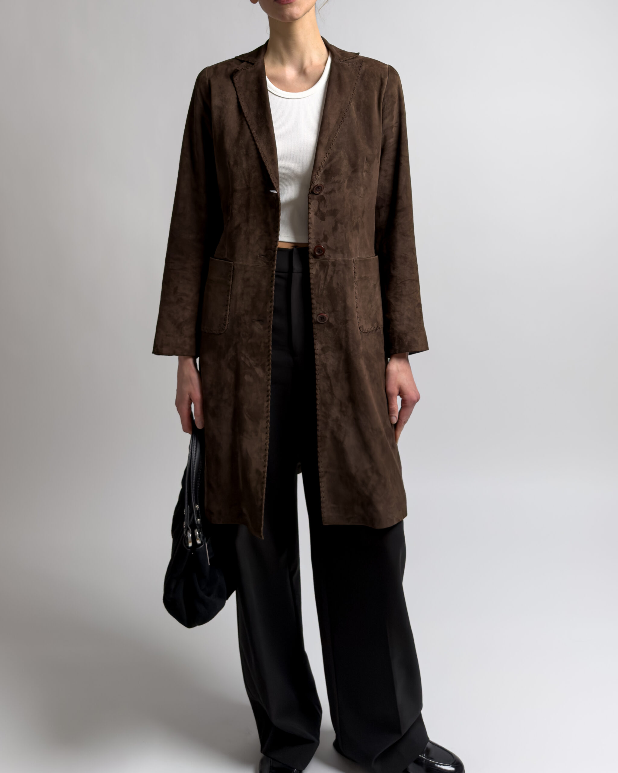 Suede Leather Coat | Dark Brown