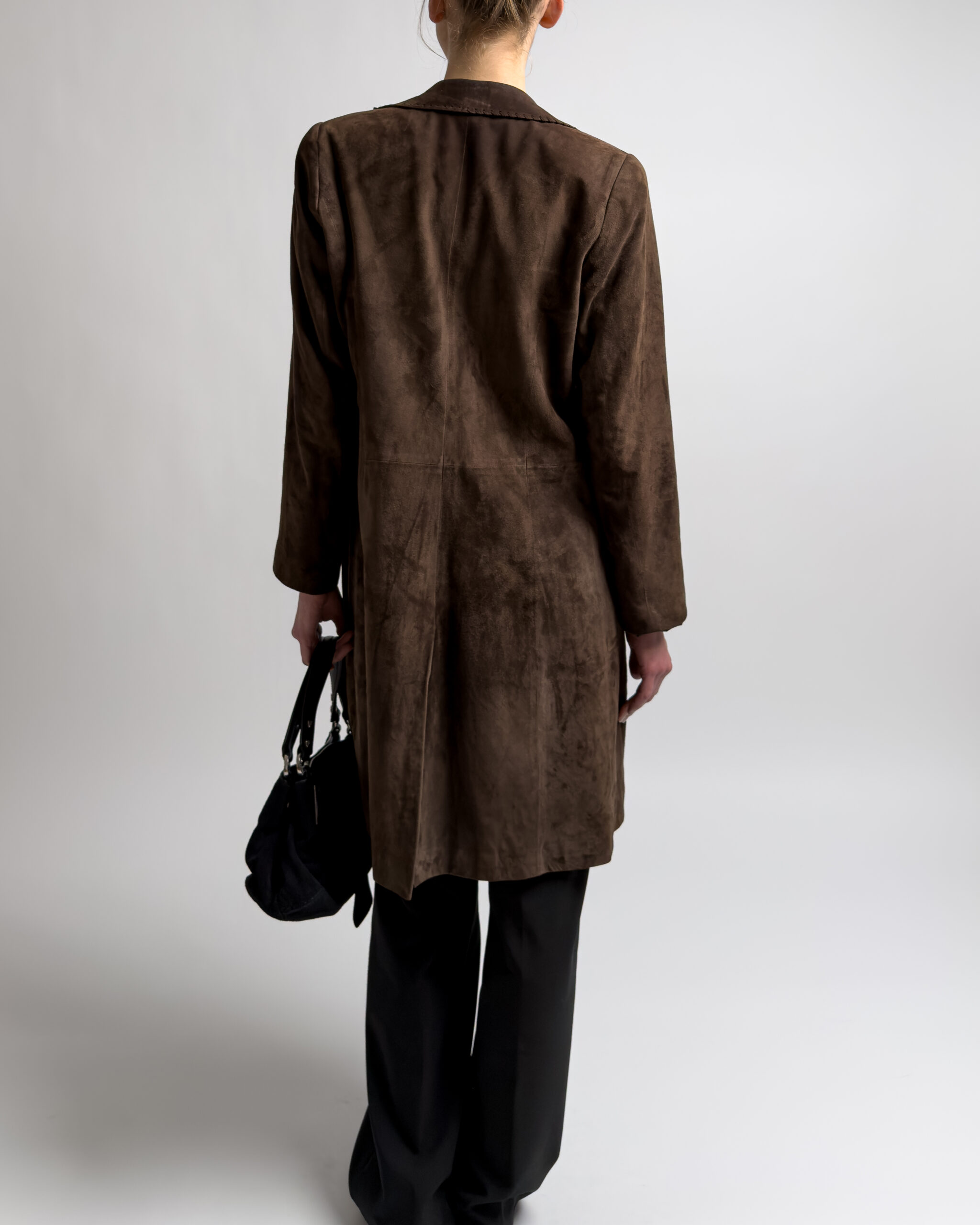 Suede Leather Coat | Dark Brown