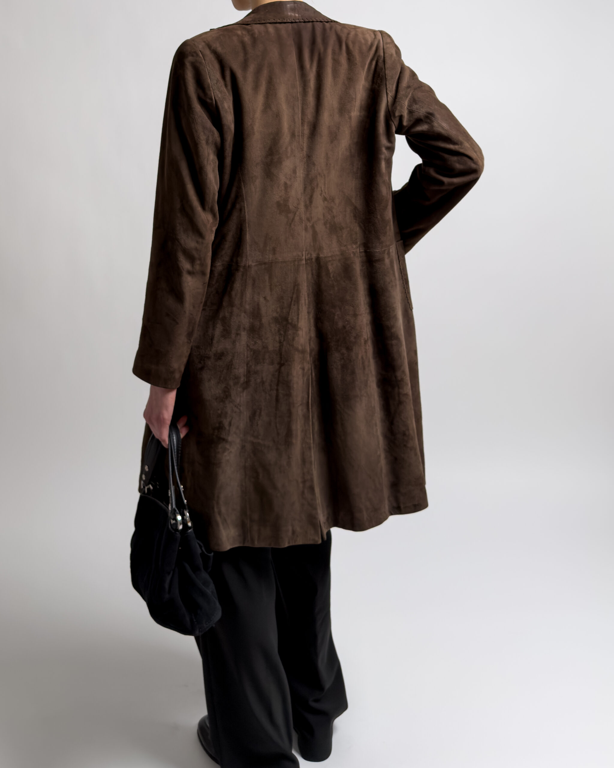 Suede Leather Coat | Dark Brown