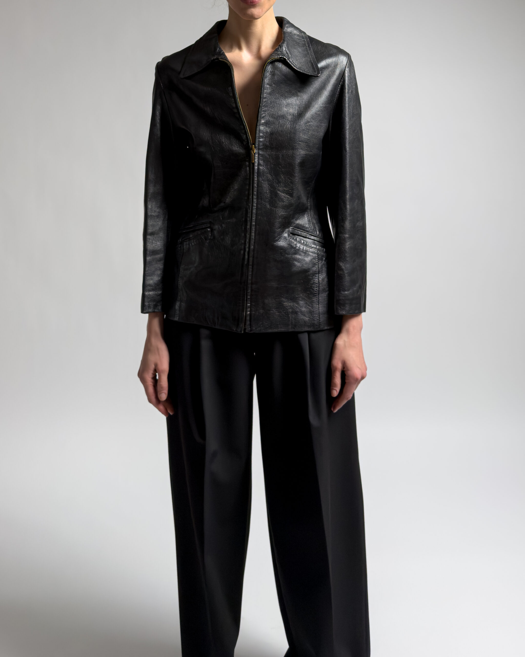 Dagger Collar Leather Jacket | Black