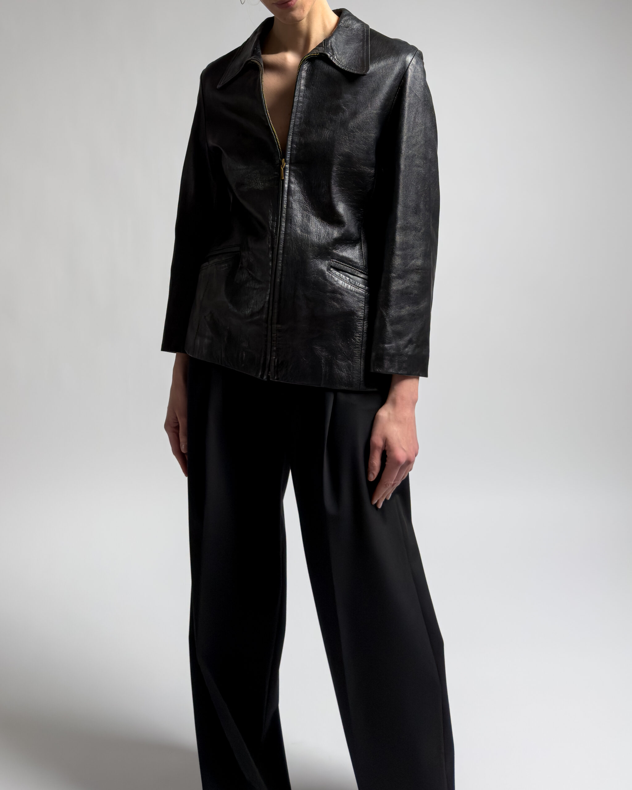 Dagger Collar Leather Jacket | Black