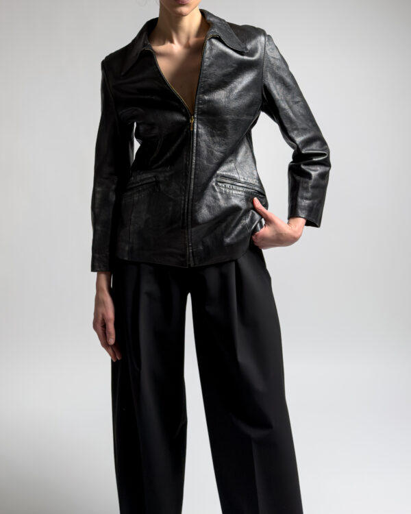 Dagger Collar Leather Jacket | Black
