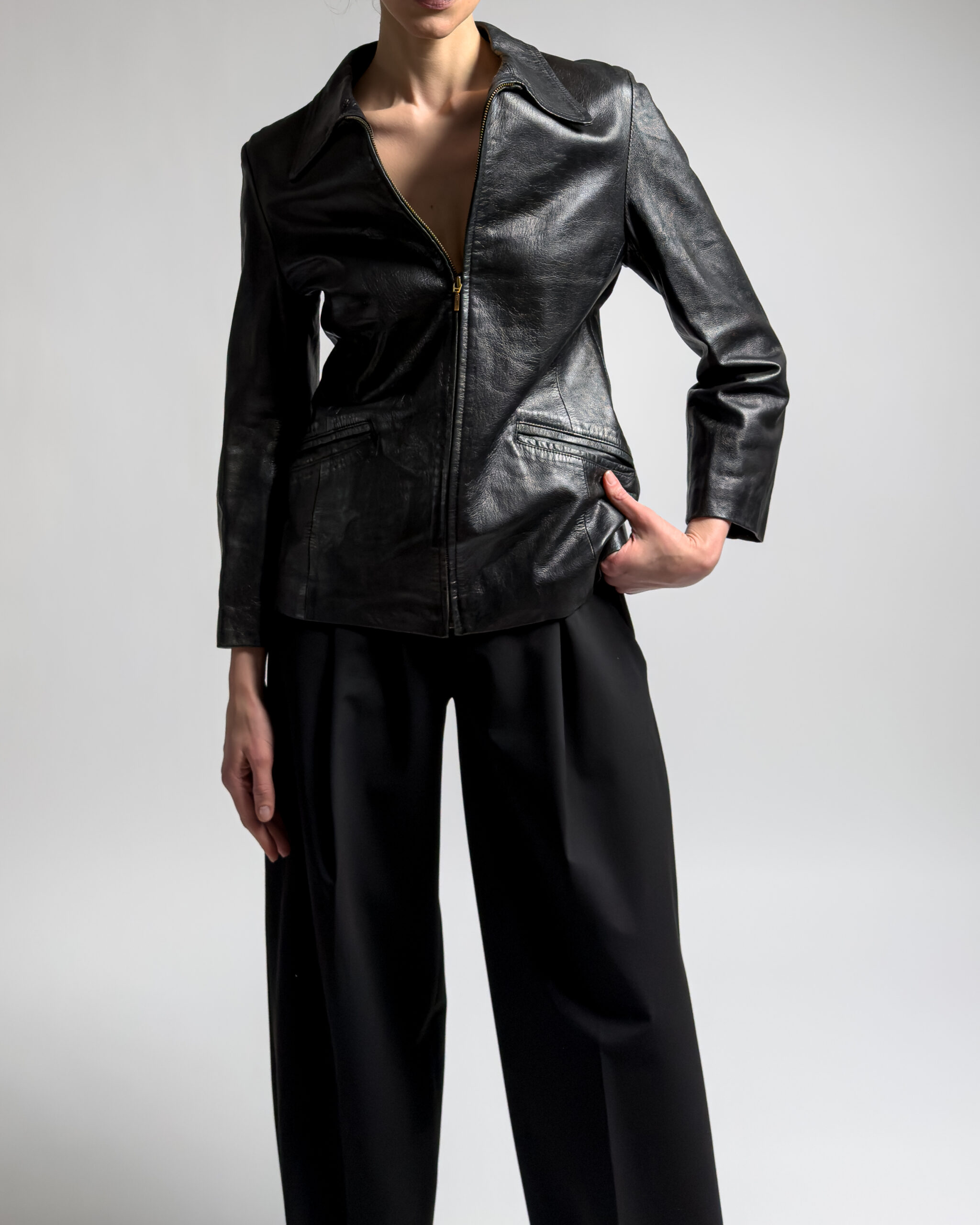 Dagger Collar Leather Jacket | Black