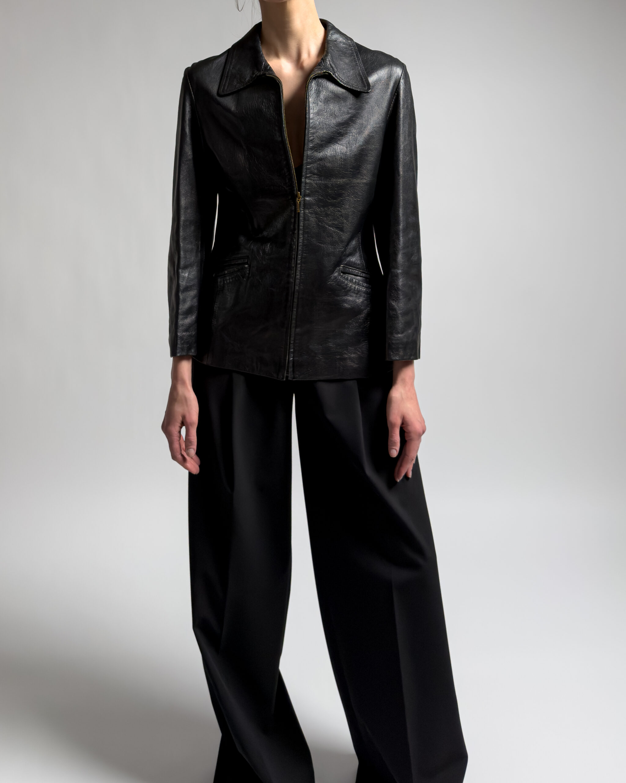 Dagger Collar Leather Jacket | Black