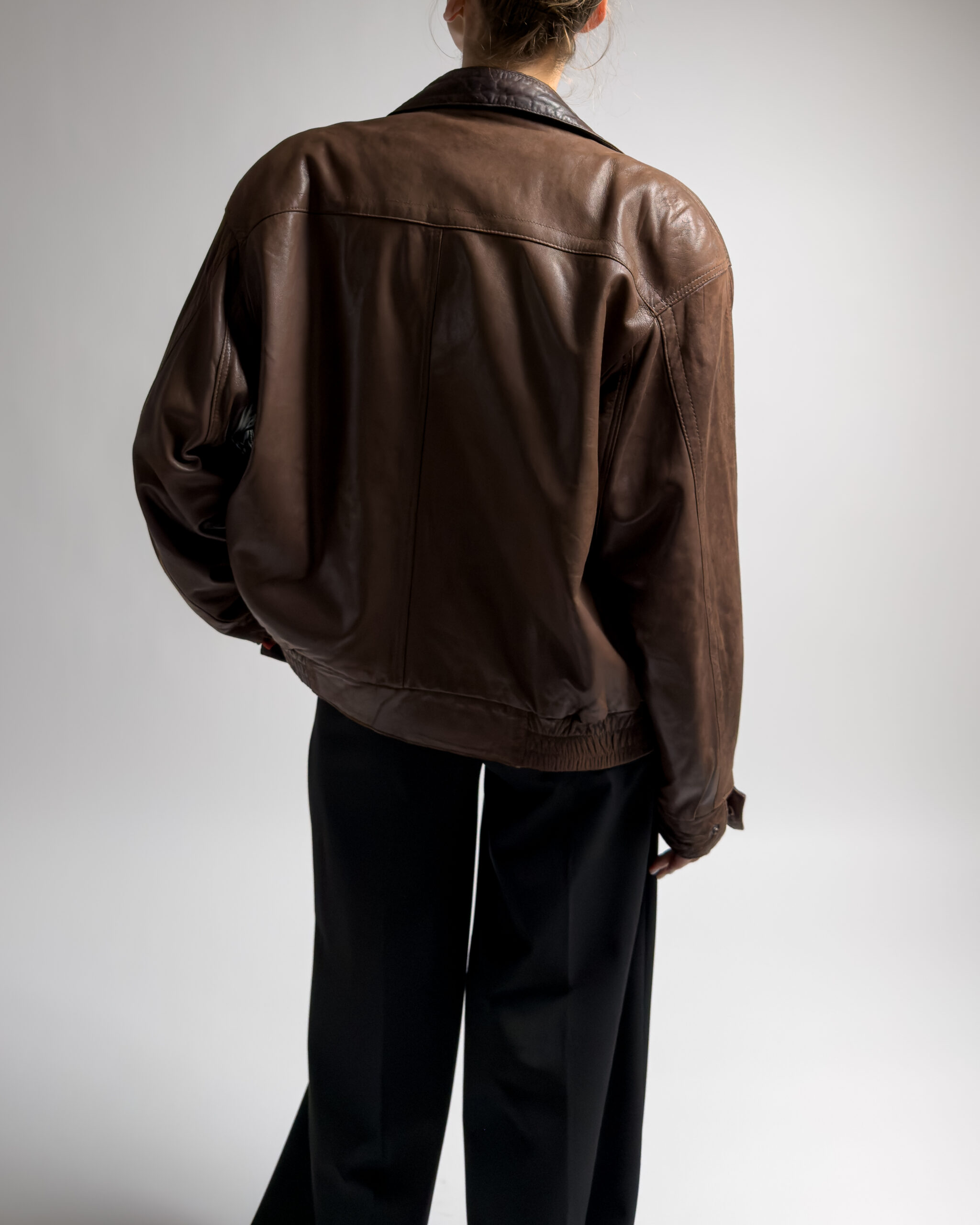 Vintage Genuine Leather Bomber Jacket | Brown