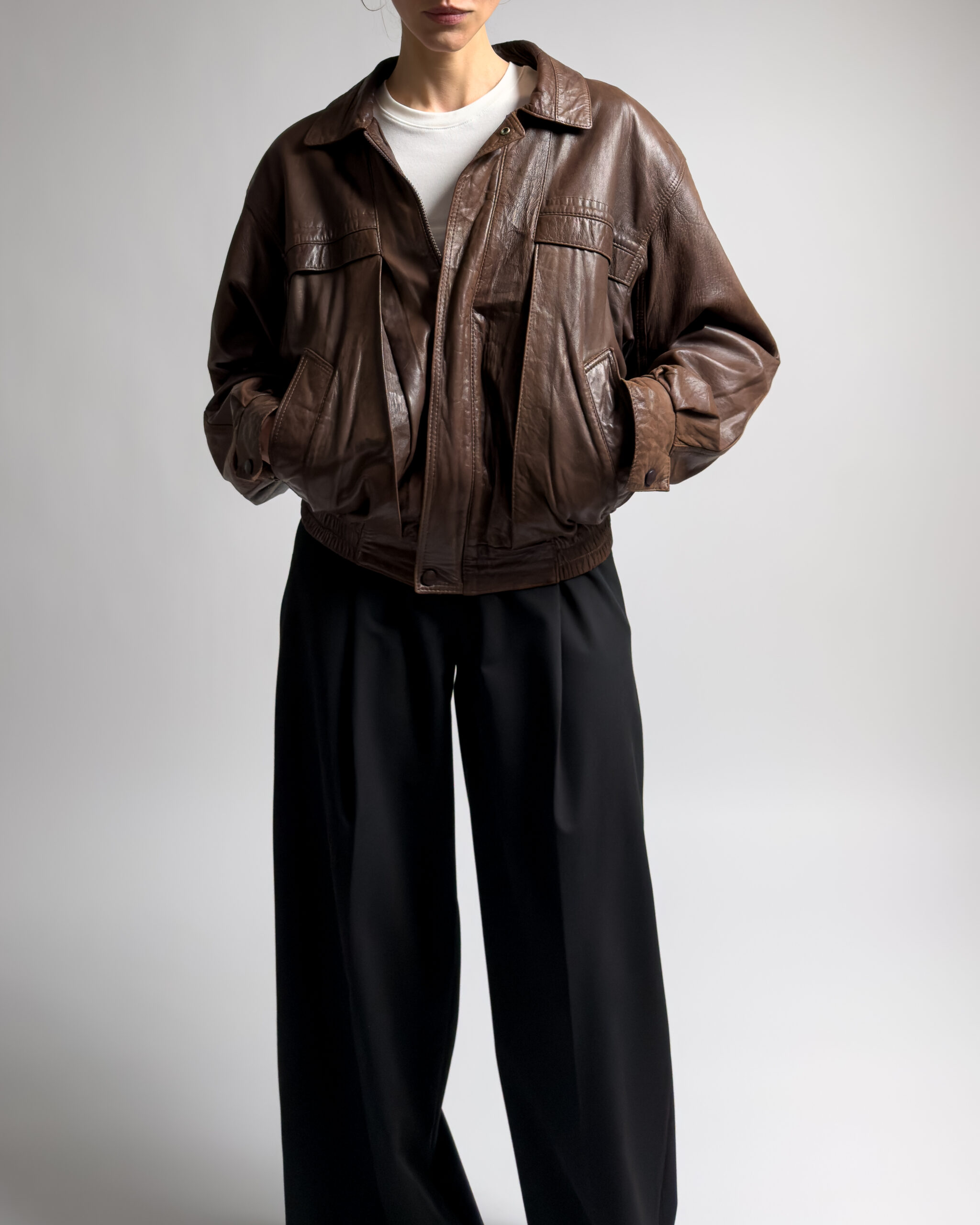 Vintage Genuine Leather Bomber Jacket | Brown
