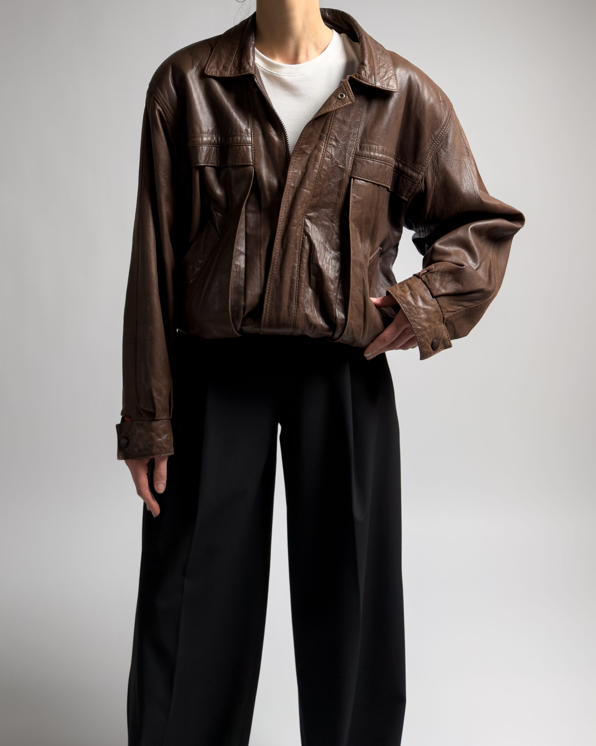 Vintage Genuine Leather Bomber Jacket | Brown