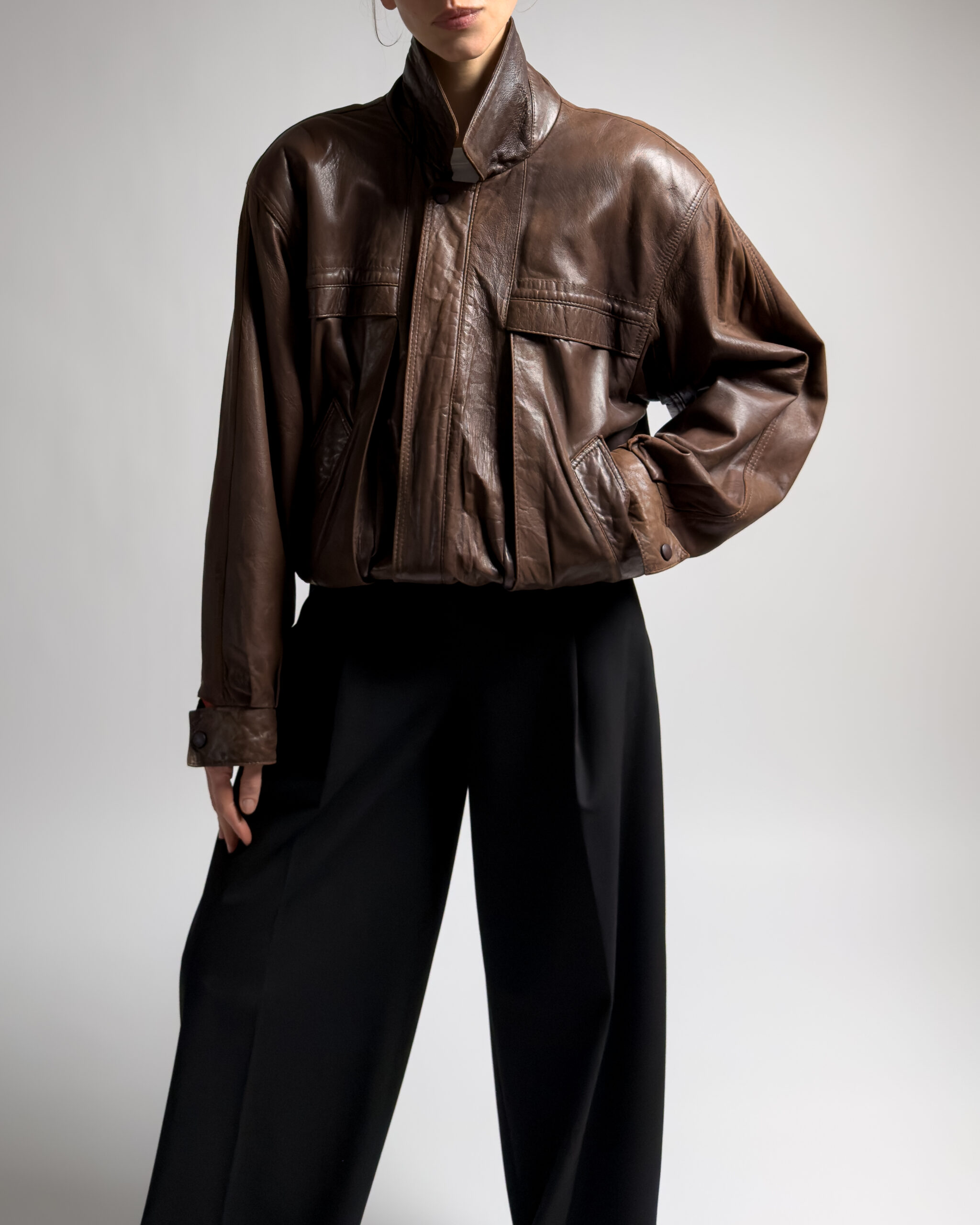 Vintage Genuine Leather Bomber Jacket | Brown
