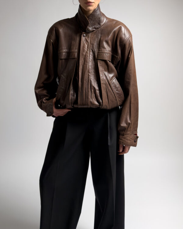 Vintage Genuine Leather Bomber Jacket | Brown