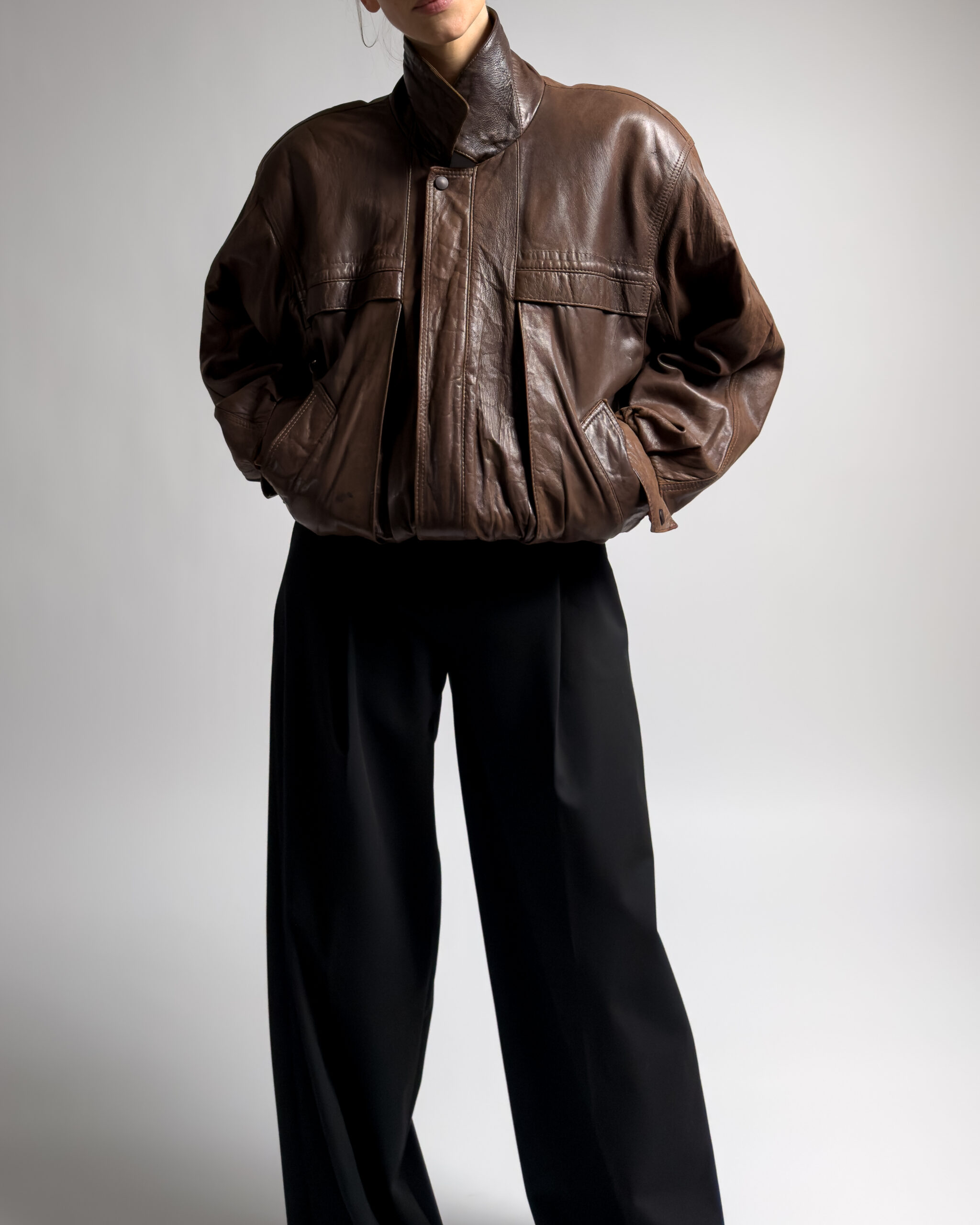 Vintage Genuine Leather Bomber Jacket | Brown