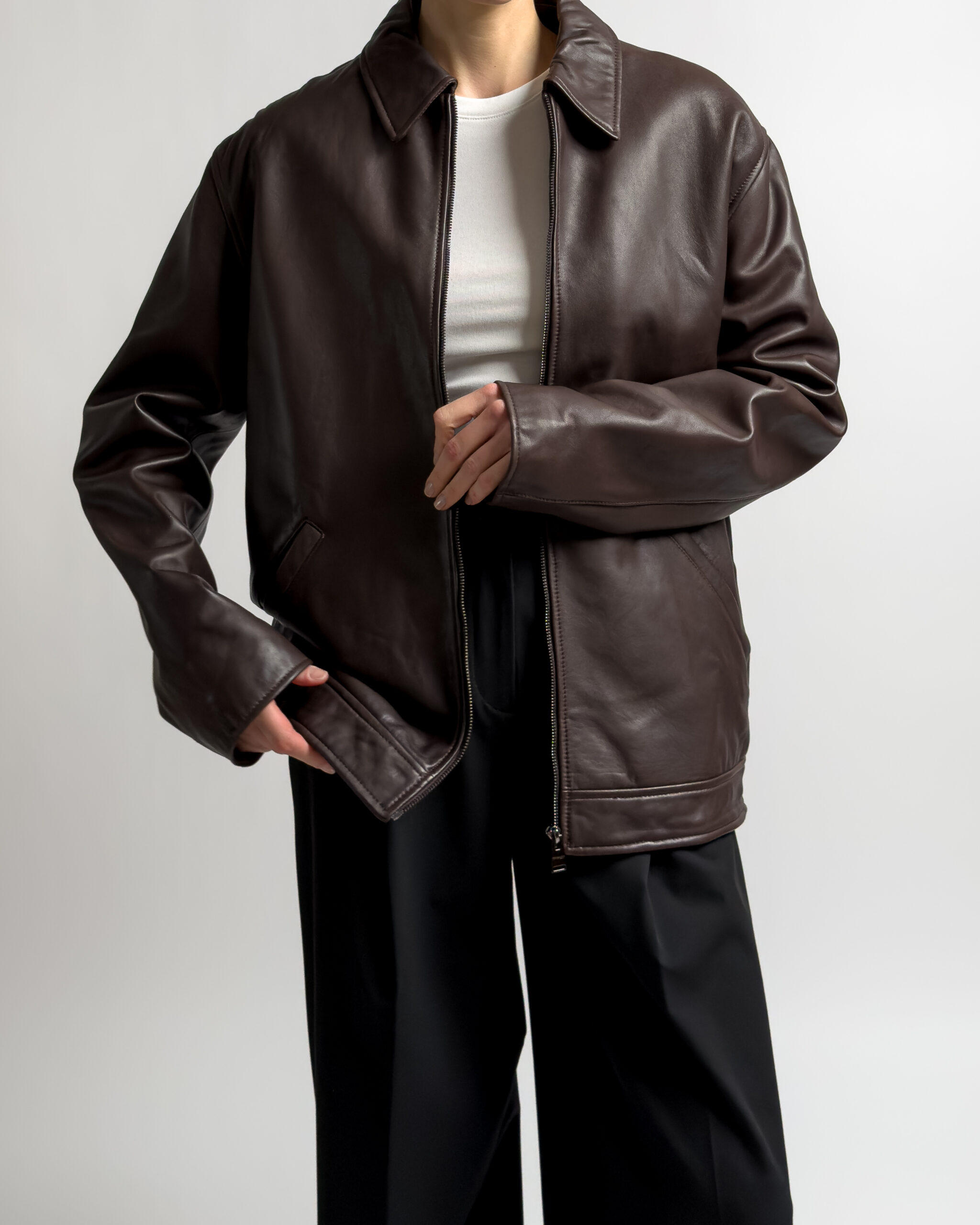 Trussardi Lamb Leather Jacket | Dark Brown