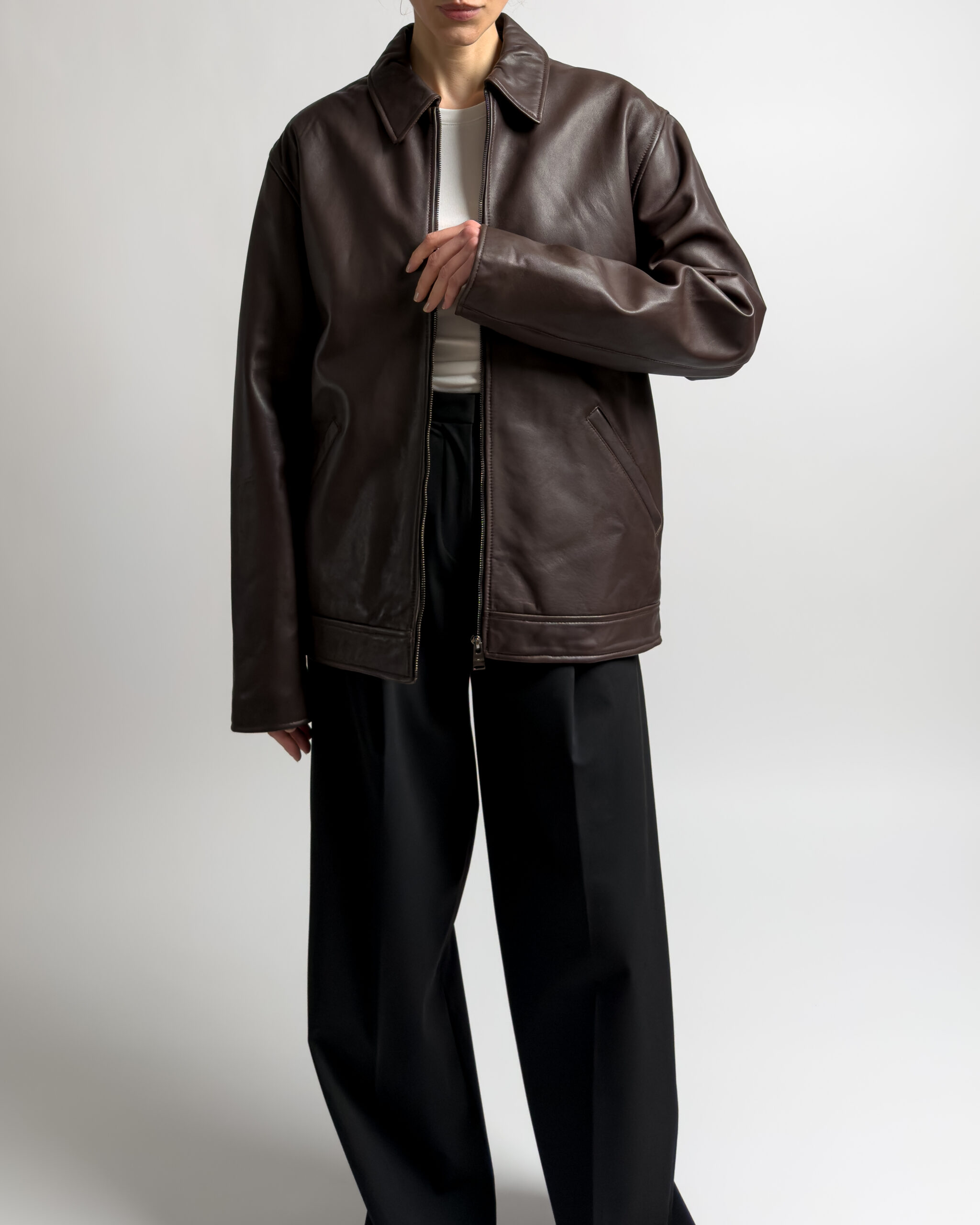 Trussardi Lamb Leather Jacket | Dark Brown