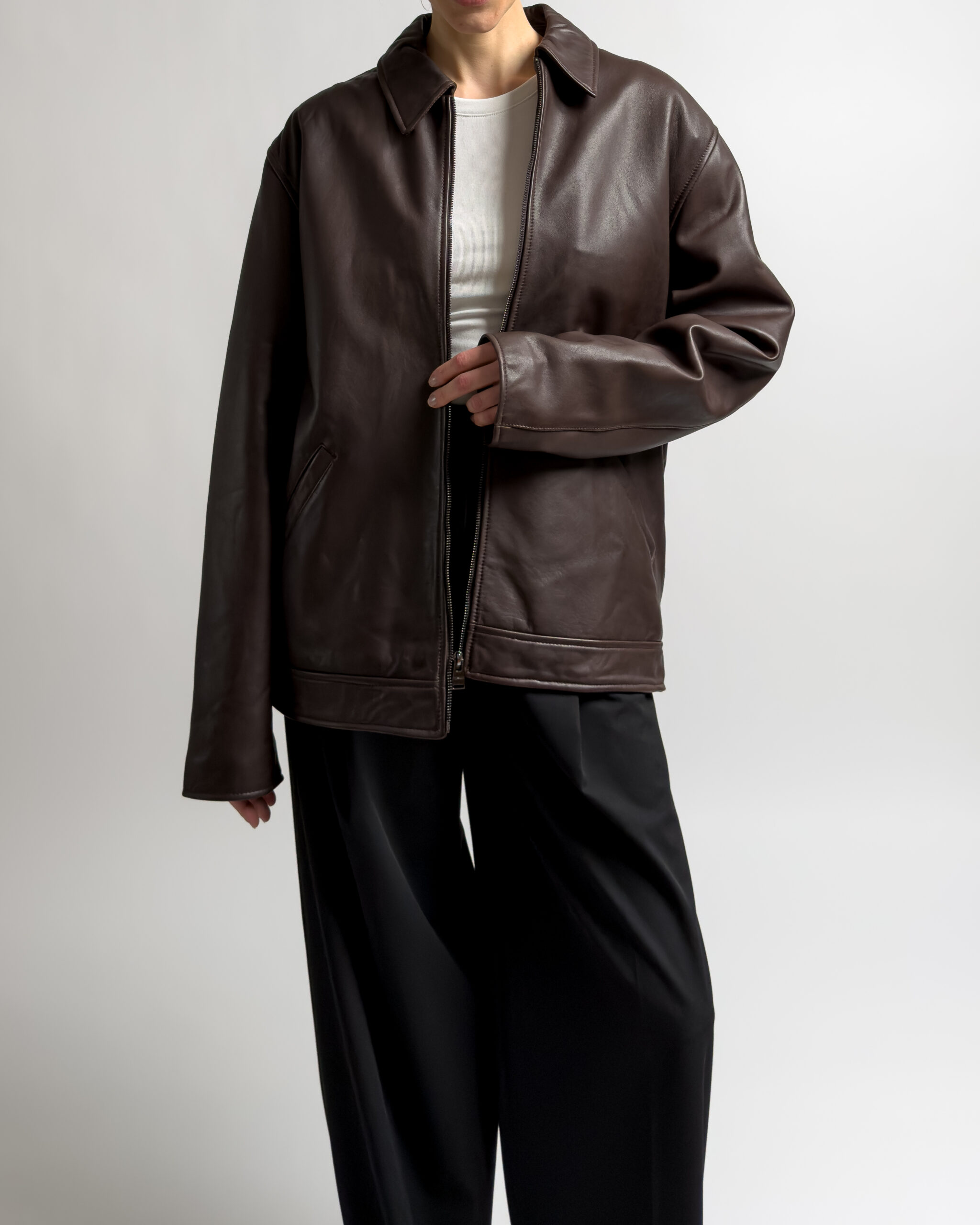 Trussardi Lamb Leather Jacket | Dark Brown