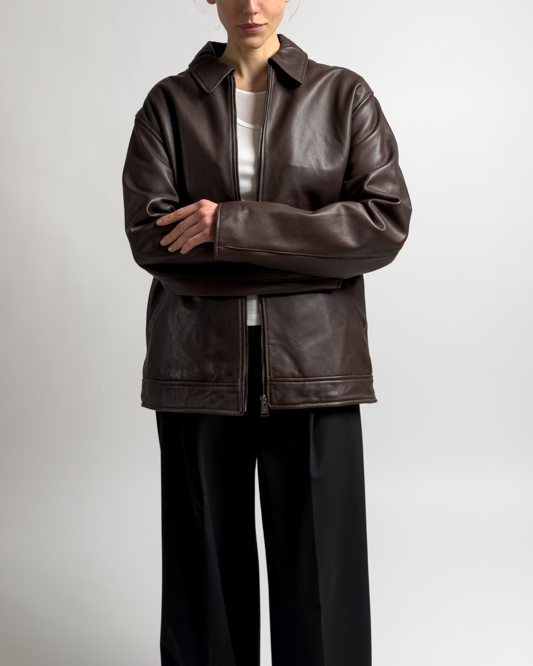 Trussardi Lamb Leather Jacket | Dark Brown
