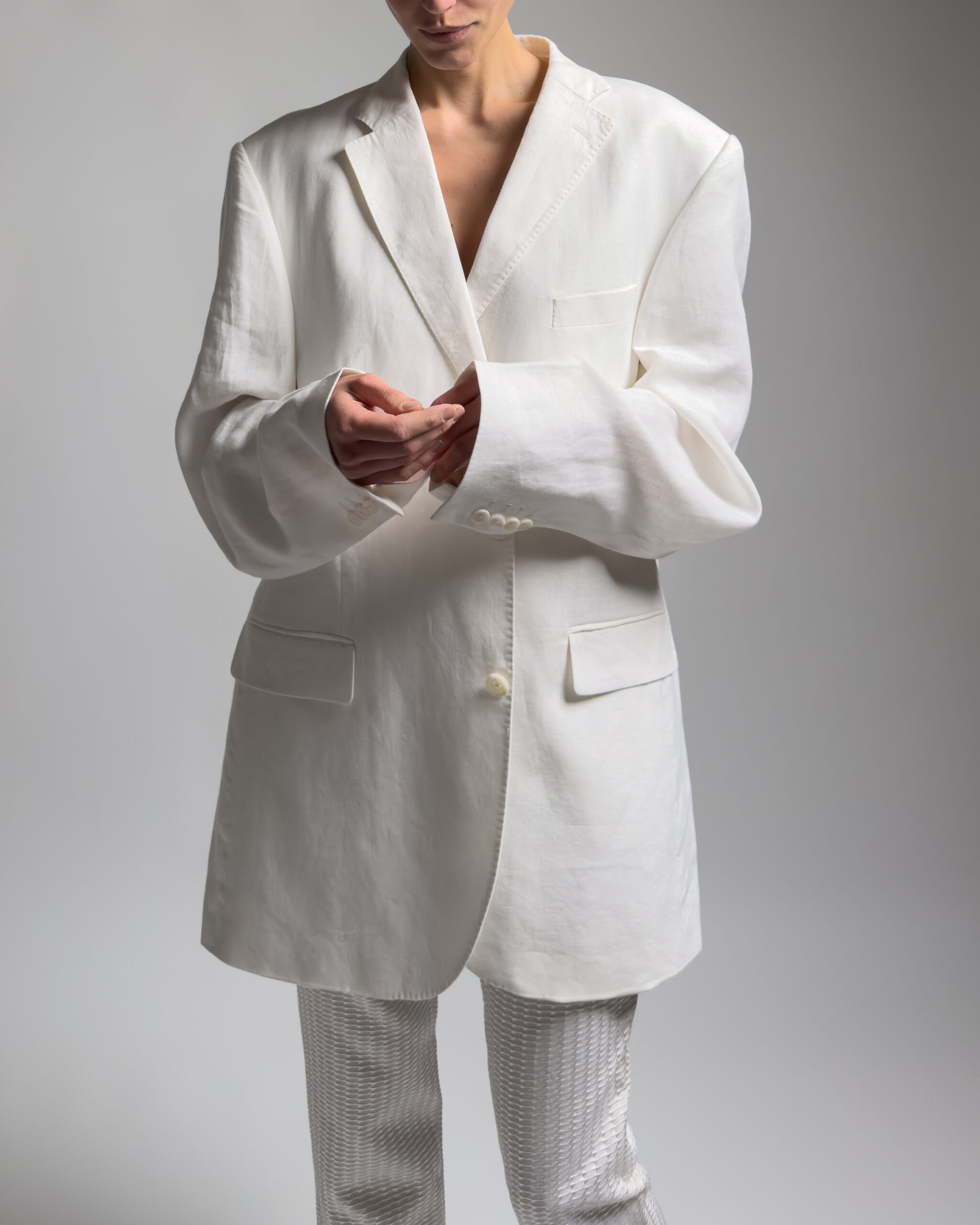 Oversized Linen Blazer | White