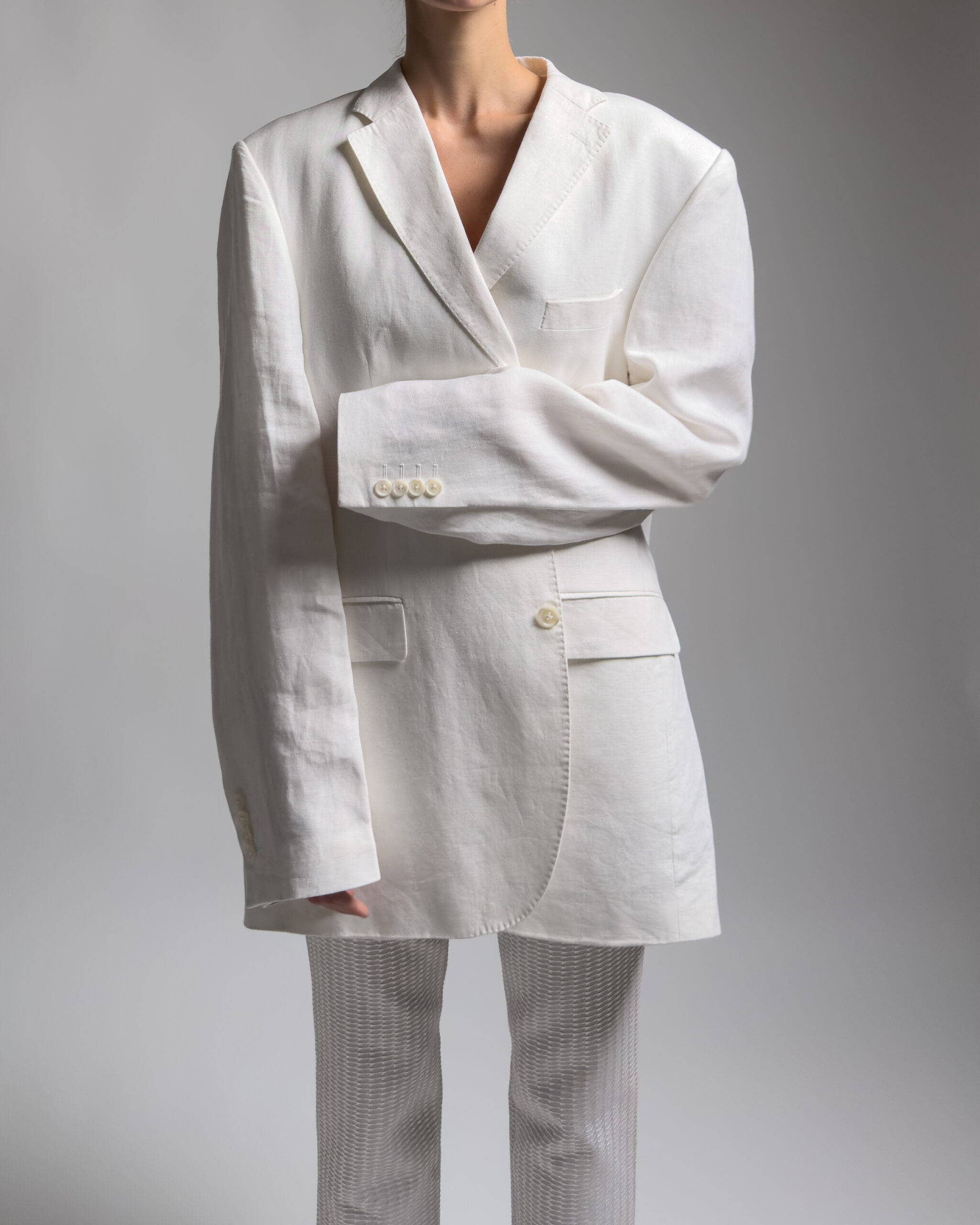 Oversized Linen Blazer | White