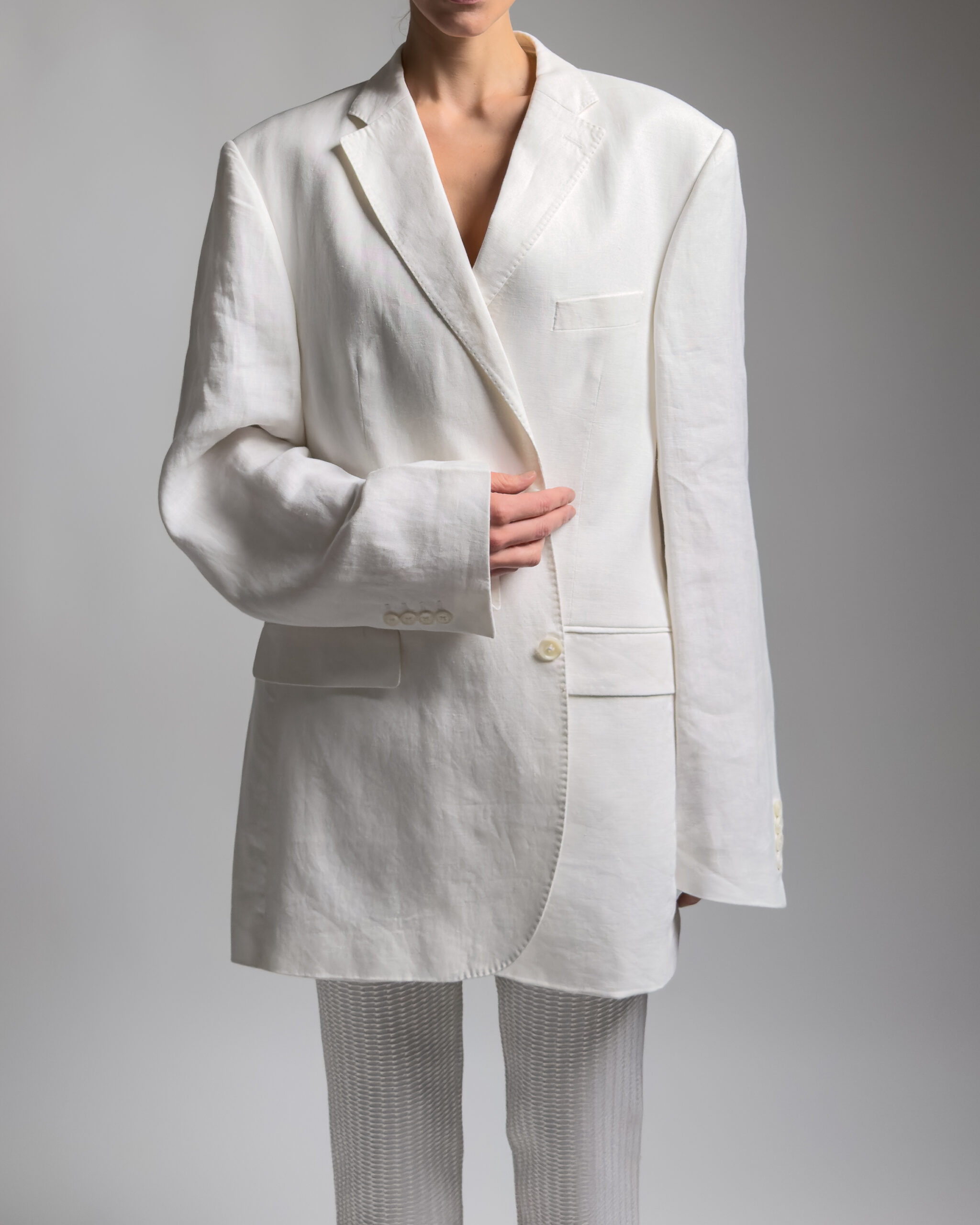 Oversized Linen Blazer | White