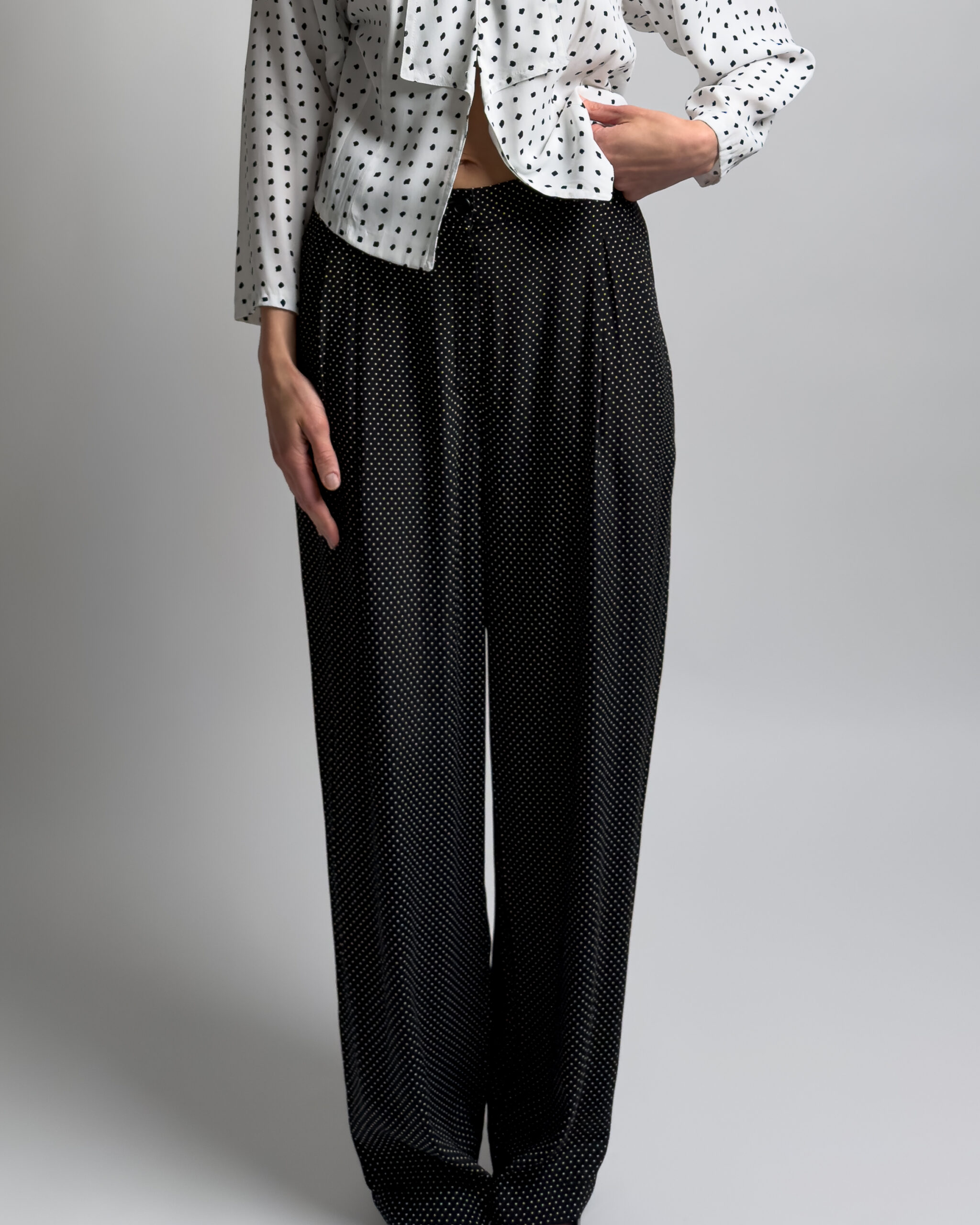 Yves Saint Laurent Pleated Trousers | Black Polka Dot