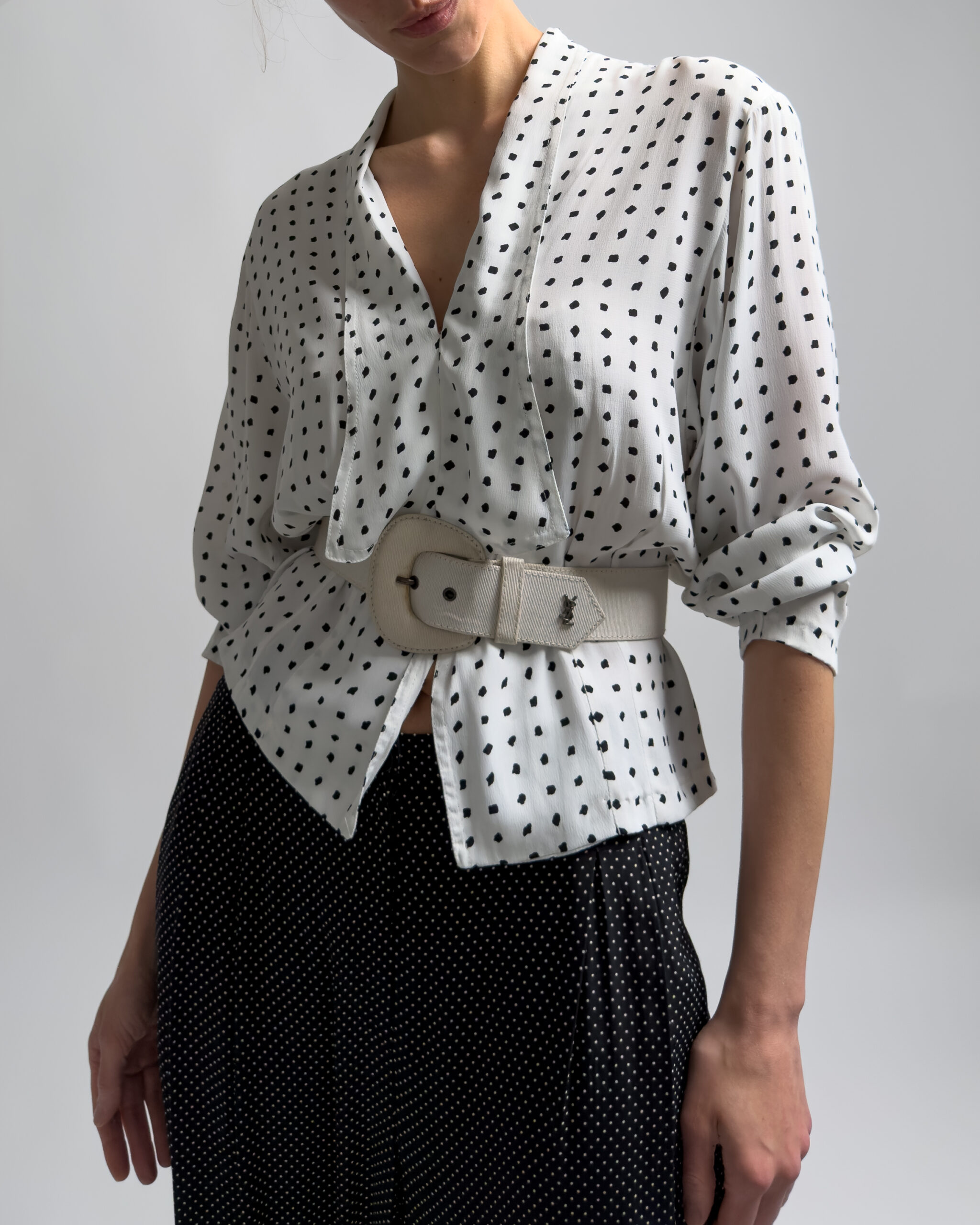 Yves Saint Laurent Pleated Trousers | Black Polka Dot