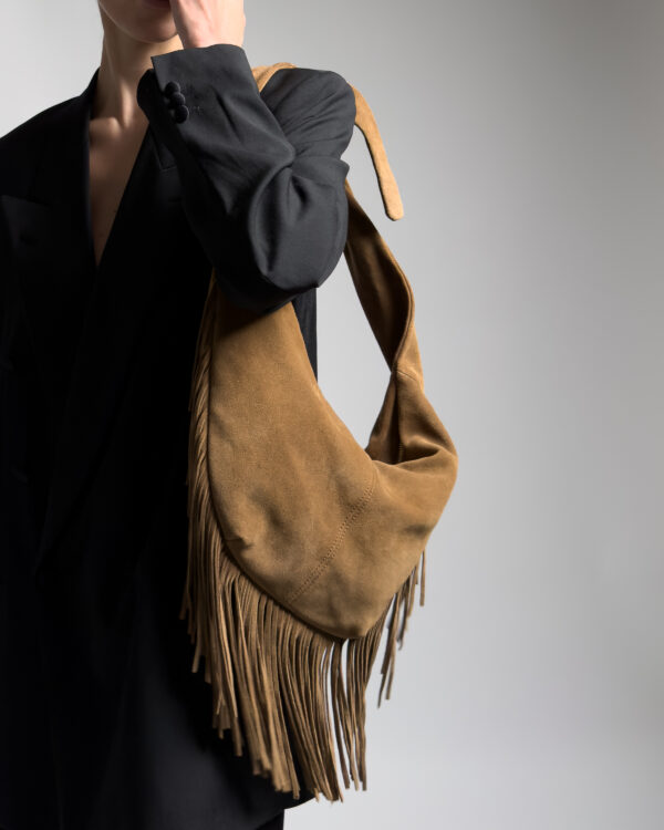 Maje Suede Fringe Hobo Bag | Tobacco Brown
