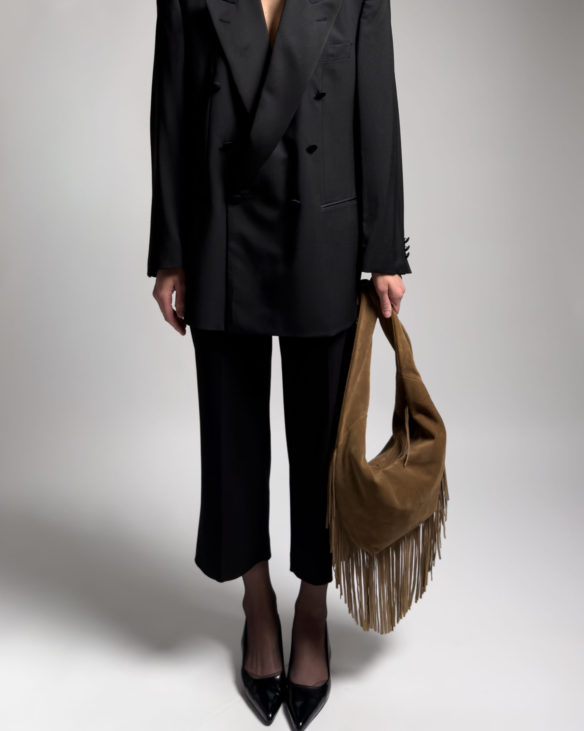 Maje Suede Fringe Hobo Bag | Tobacco Brown