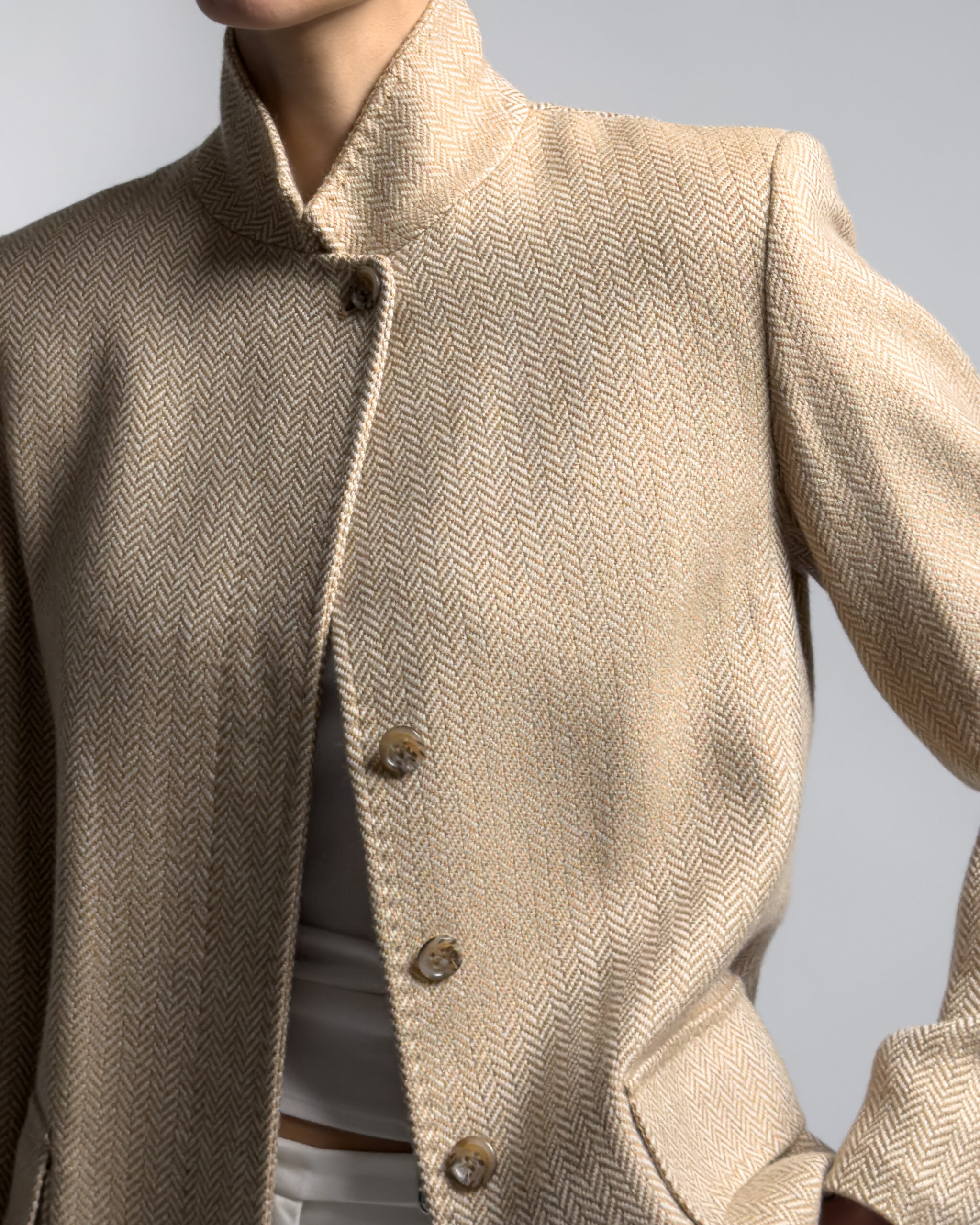 Max Mara Wool & Cashmere Herringbone Jacket | Beige