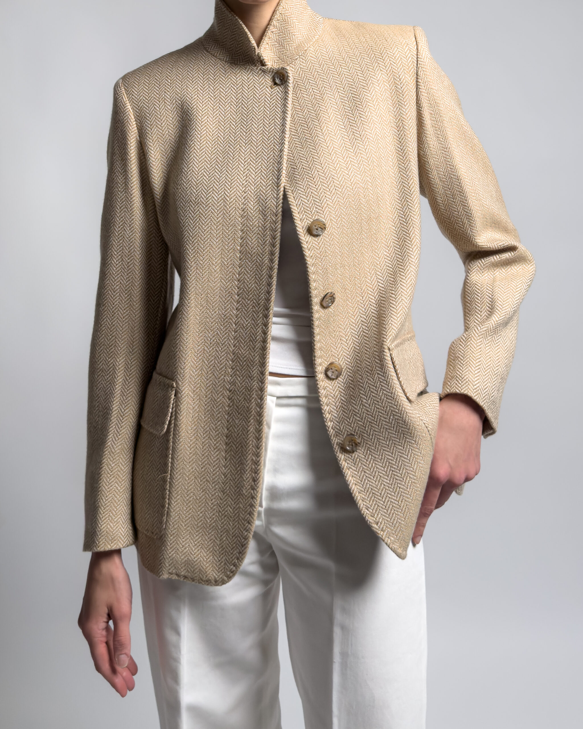Max Mara Wool & Cashmere Herringbone Jacket | Beige
