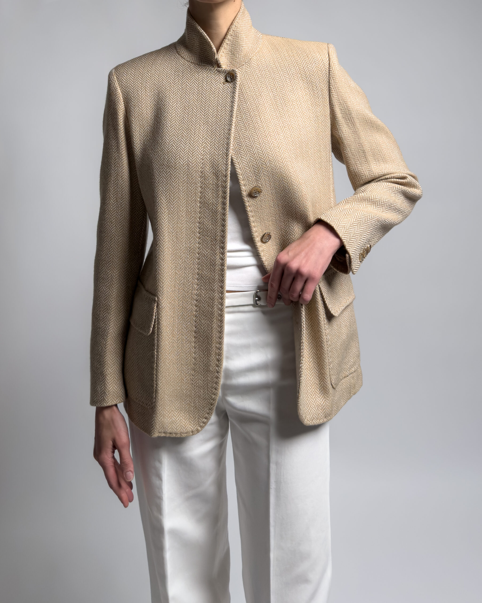 Max Mara Wool & Cashmere Herringbone Jacket | Beige