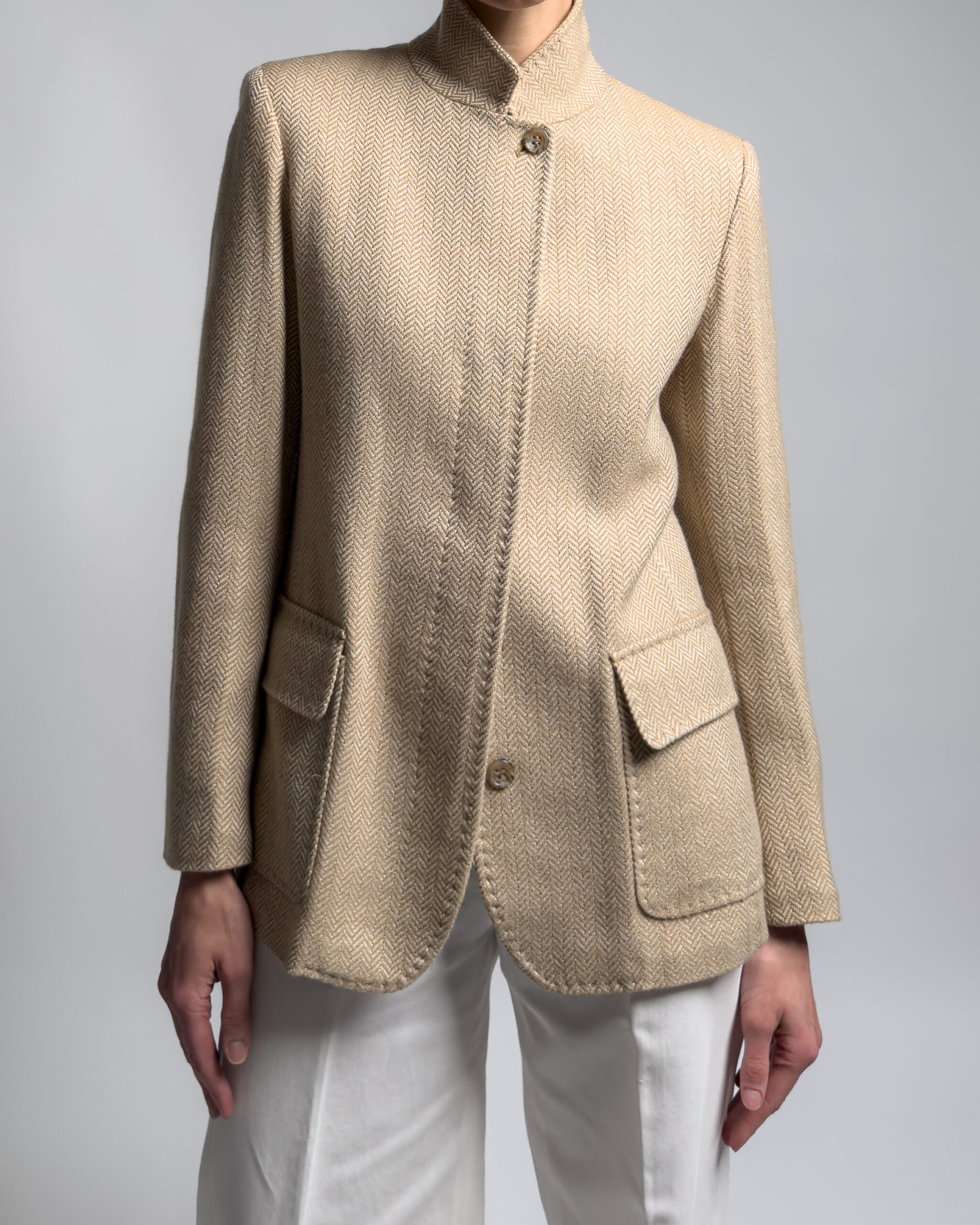Max Mara Wool & Cashmere Herringbone Jacket | Beige