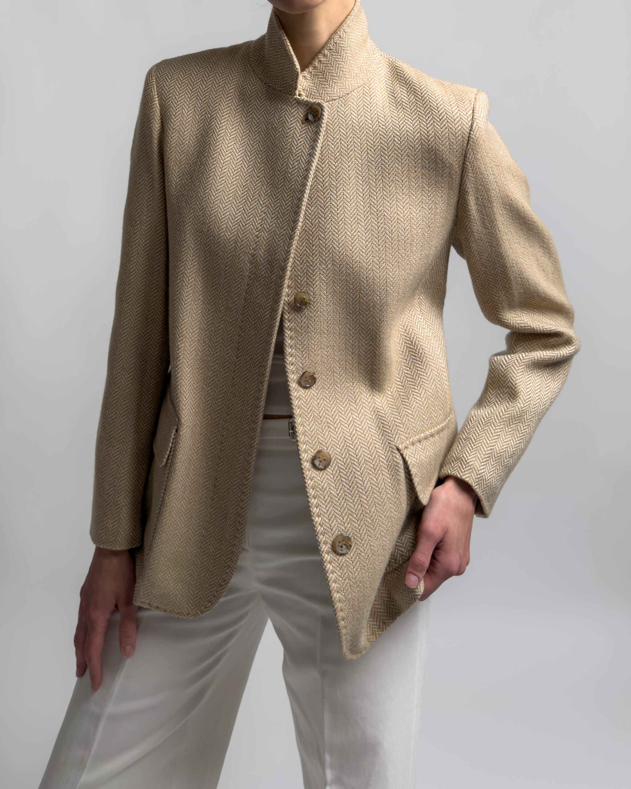 Max Mara Wool & Cashmere Herringbone Jacket | Beige
