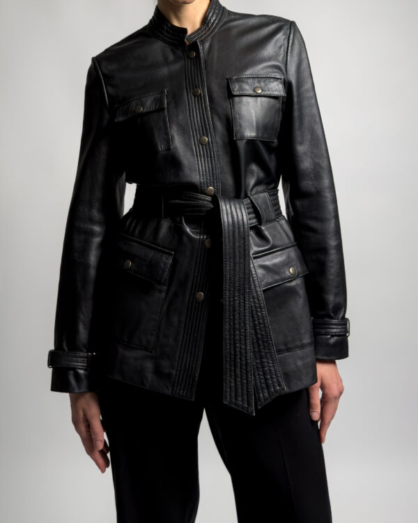 Conbipel Belted Leather Jacket | Black