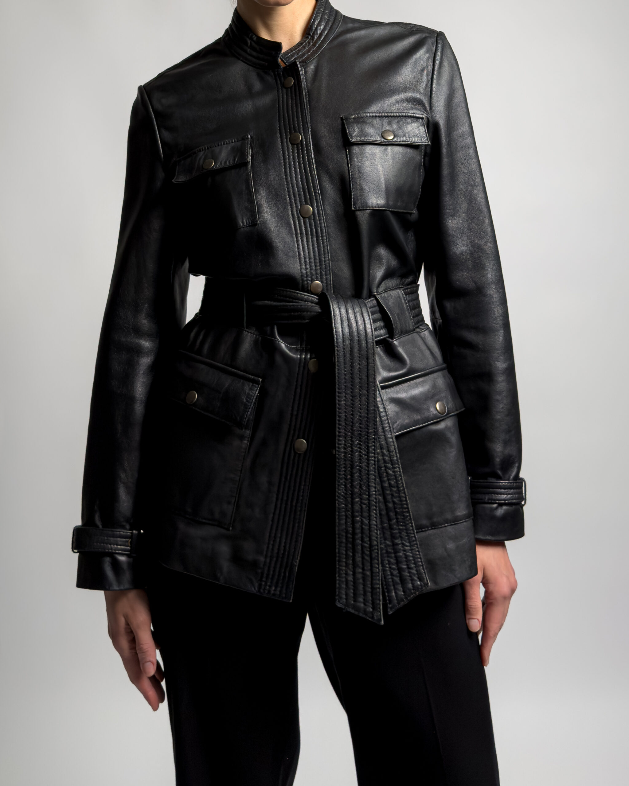 Conbipel Belted Leather Jacket | Black