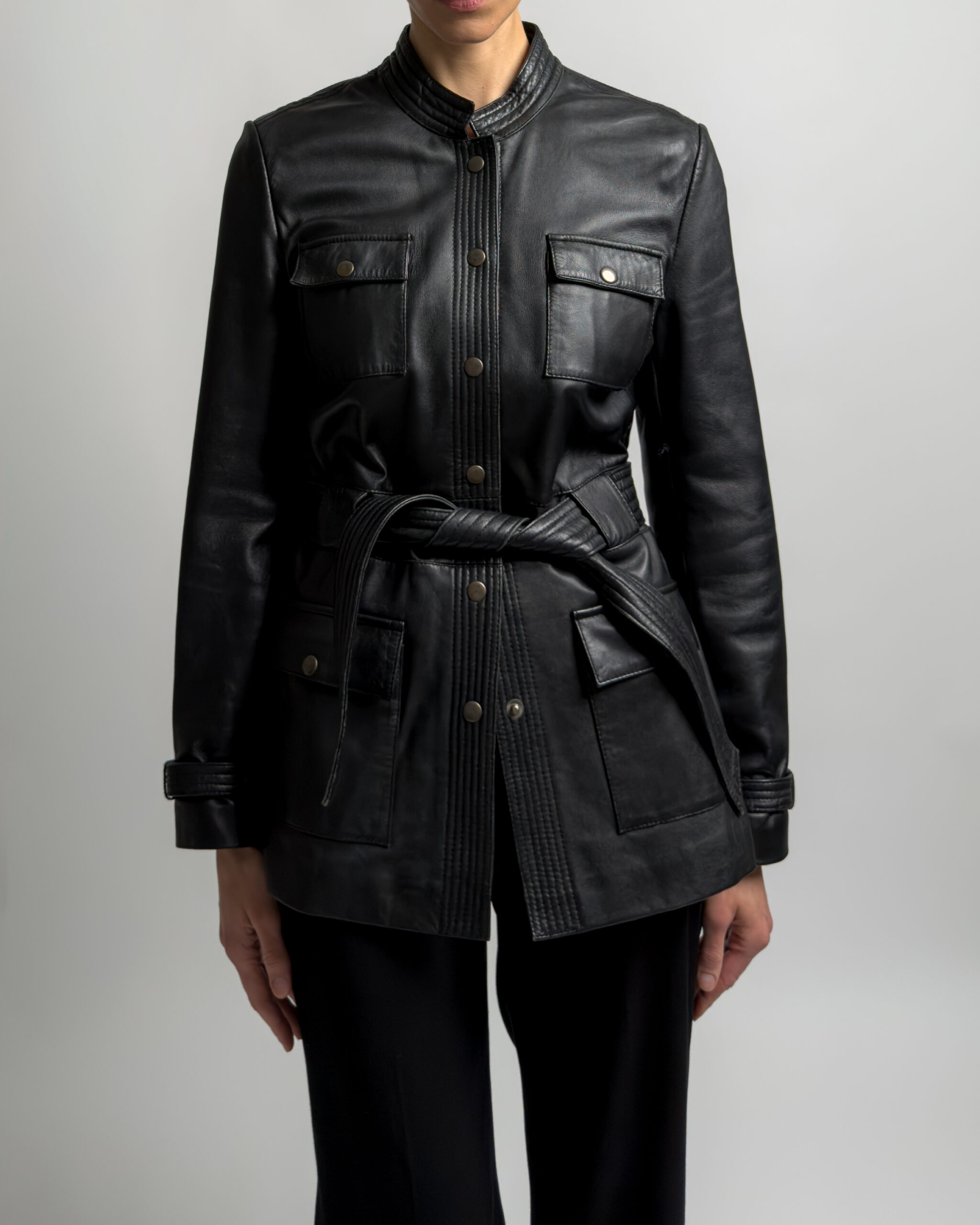 Conbipel Belted Leather Jacket | Black