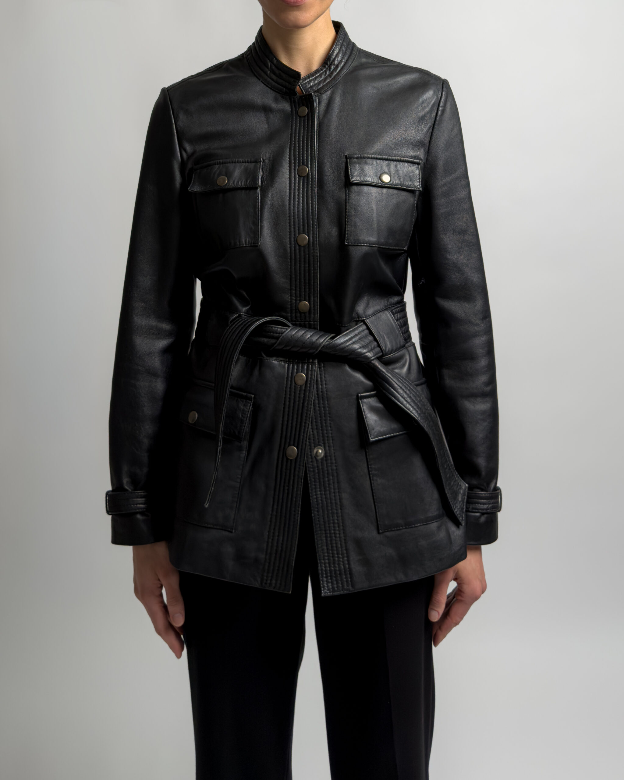 Conbipel Belted Leather Jacket | Black