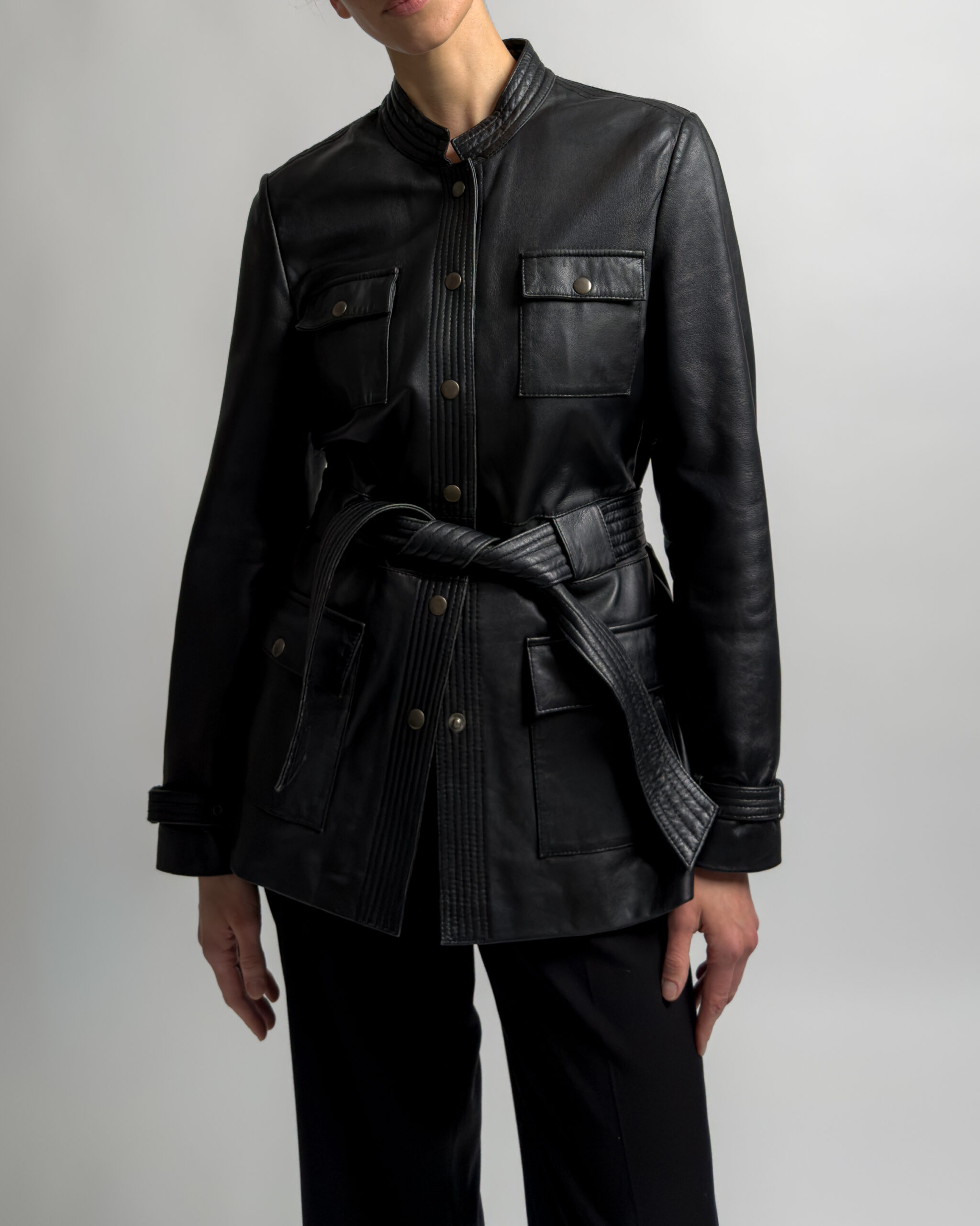 Conbipel Belted Leather Jacket | Black