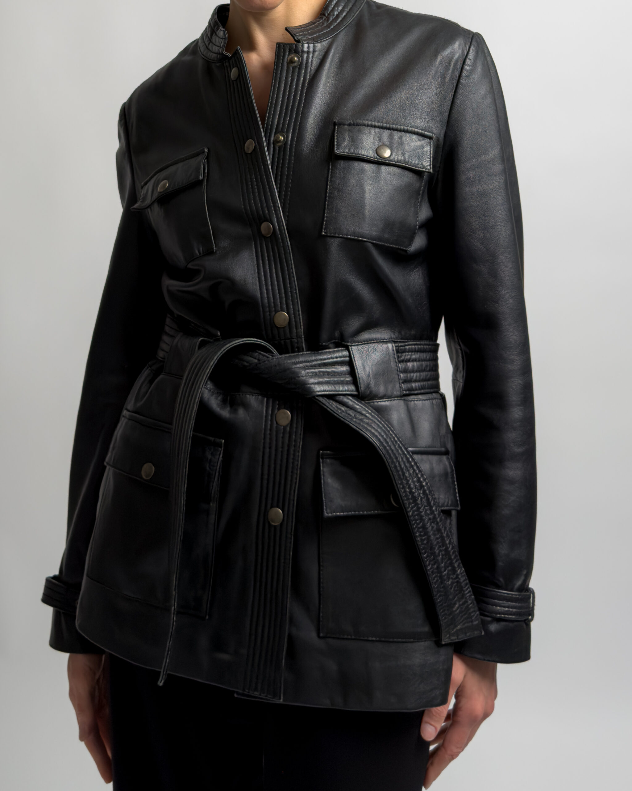 Conbipel Belted Leather Jacket | Black